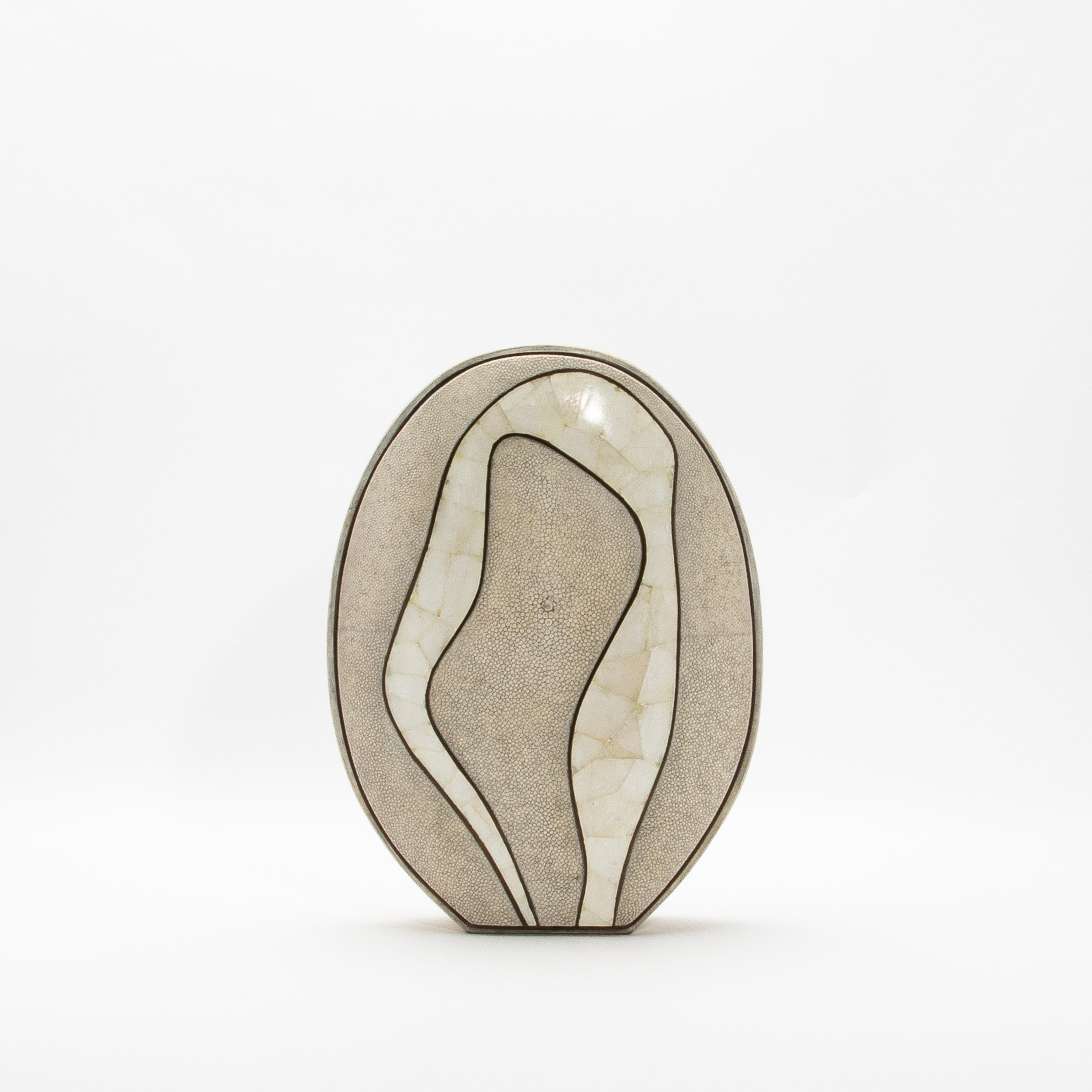 Hand-Crafted Modern Vase in Natural Shagreen with Quartz and Brass Details by R&Y Augousti For Sale
