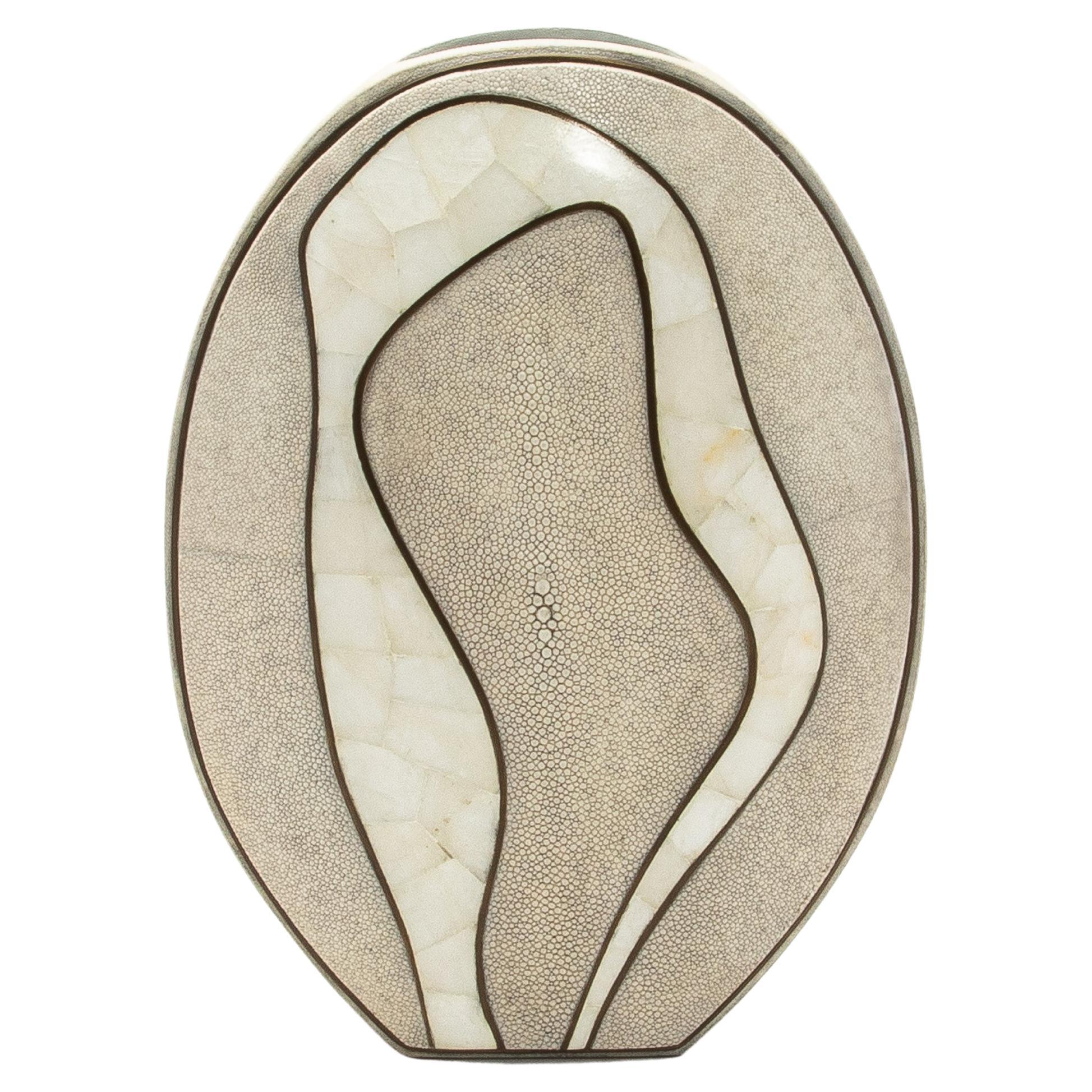 Modern Vase in Natural Shagreen with Quartz and Brass Details by R&Y Augousti