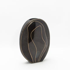 Modern Vase in Shagreen with Black Shell and Brass Details by R&Y Augousti