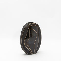 Modern Vase in Shagreen with Black Shell and Brass Details by R&Y Augousti
