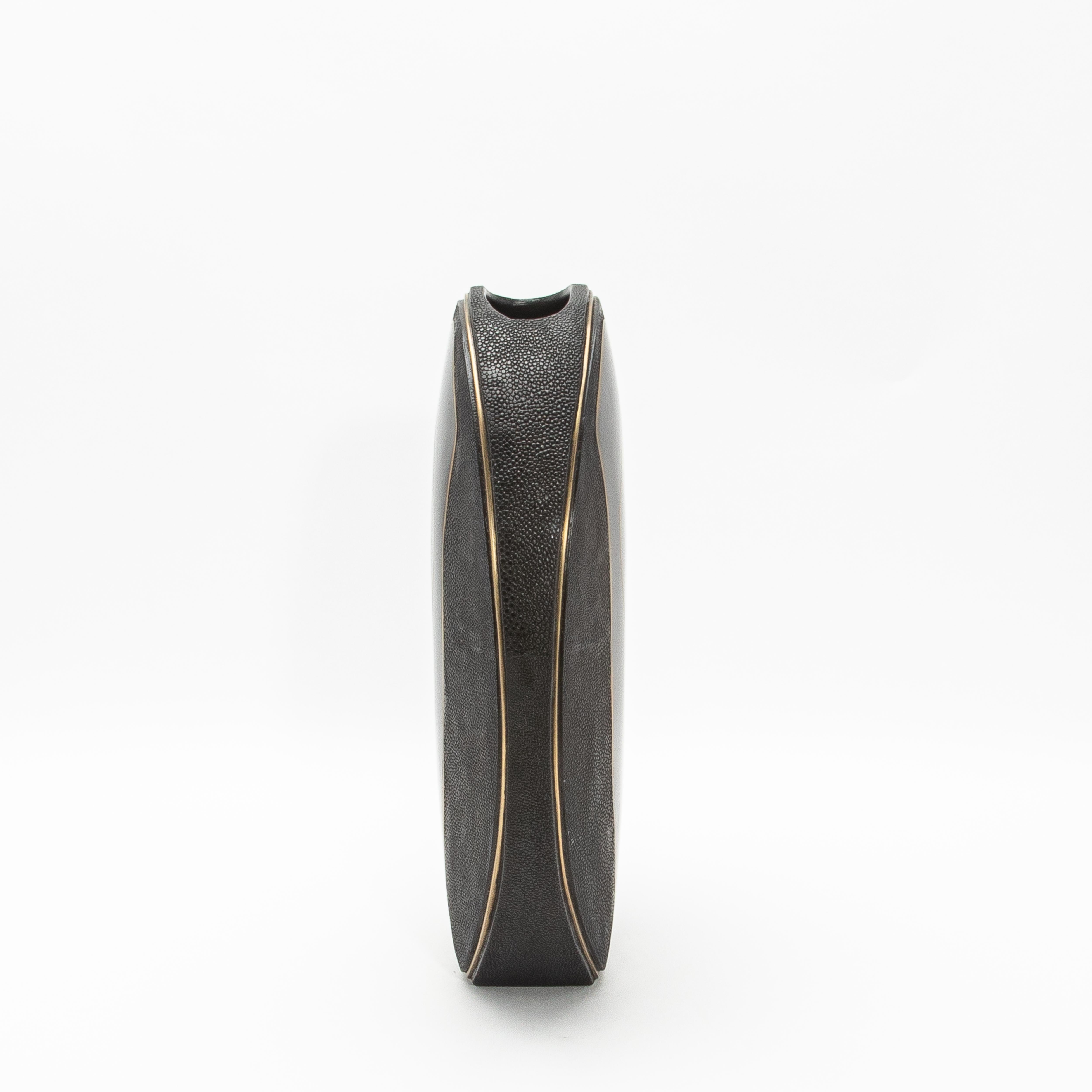 Art Deco Modern Vase in Shagreen with Black Shell and Brass Details by R&Y Augousti For Sale