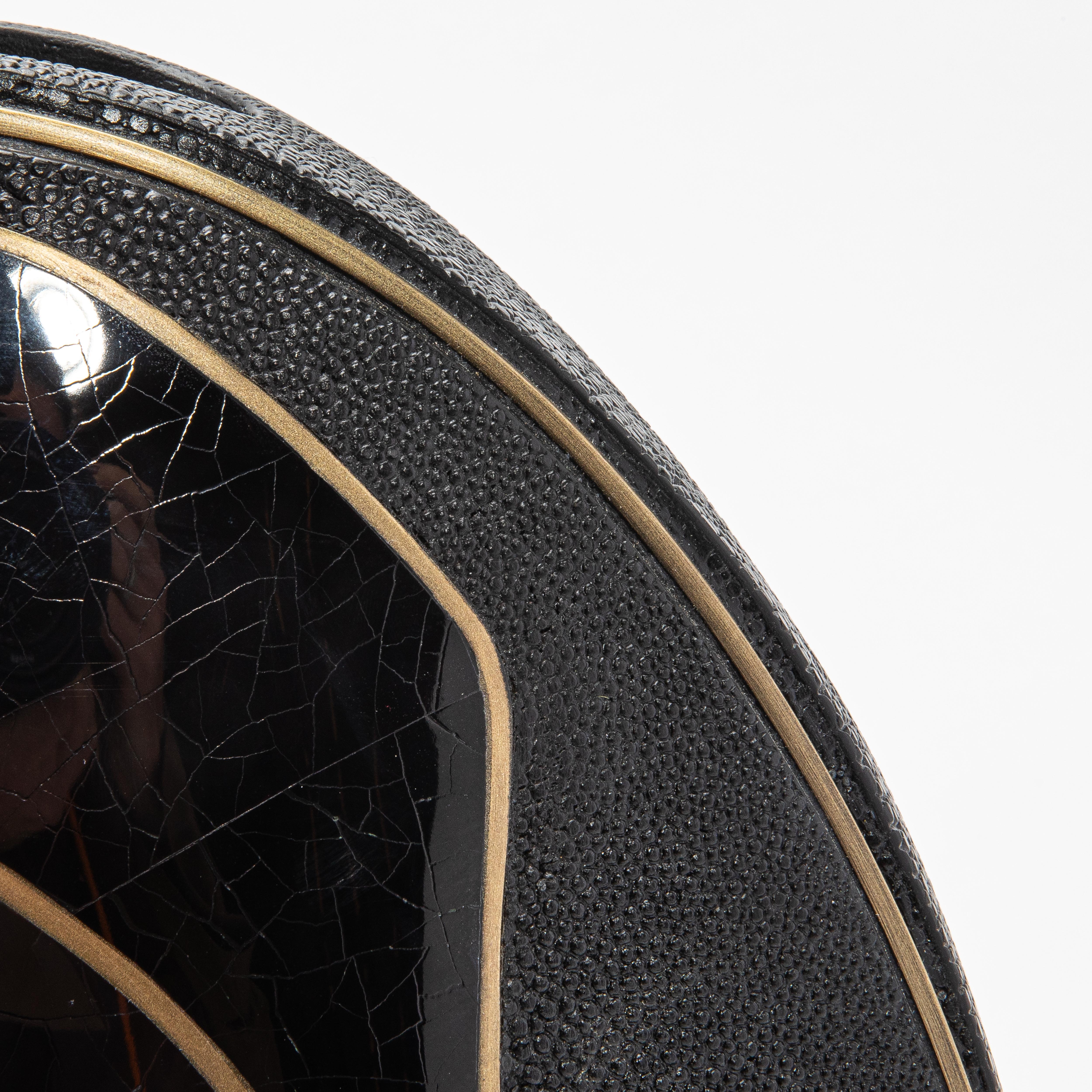 Hand-Crafted Modern Vase in Shagreen with Black Shell and Brass Details by R&Y Augousti For Sale