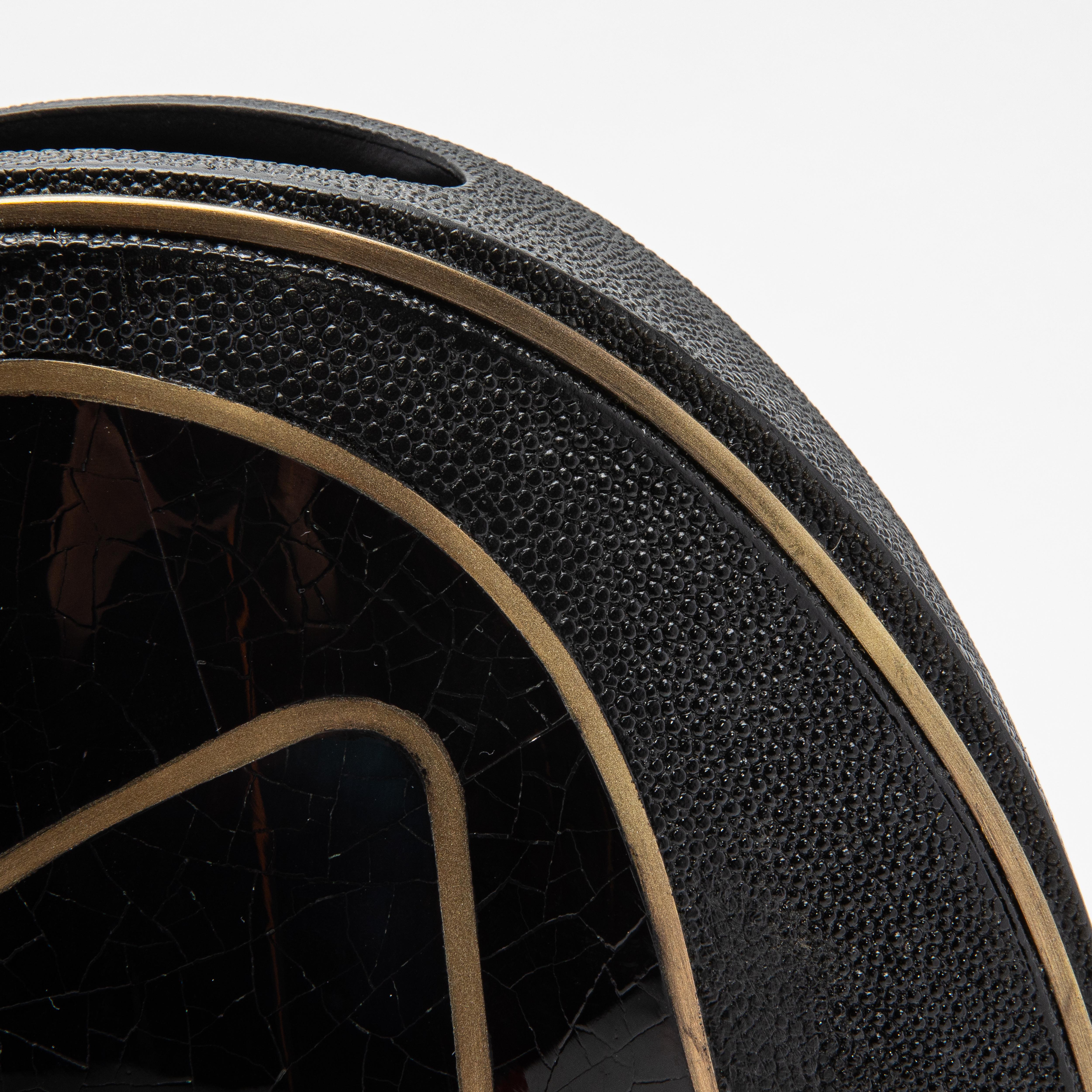 Modern Vase in Shagreen with Black Shell and Brass Details by R&Y Augousti In New Condition For Sale In West Hollywood, CA