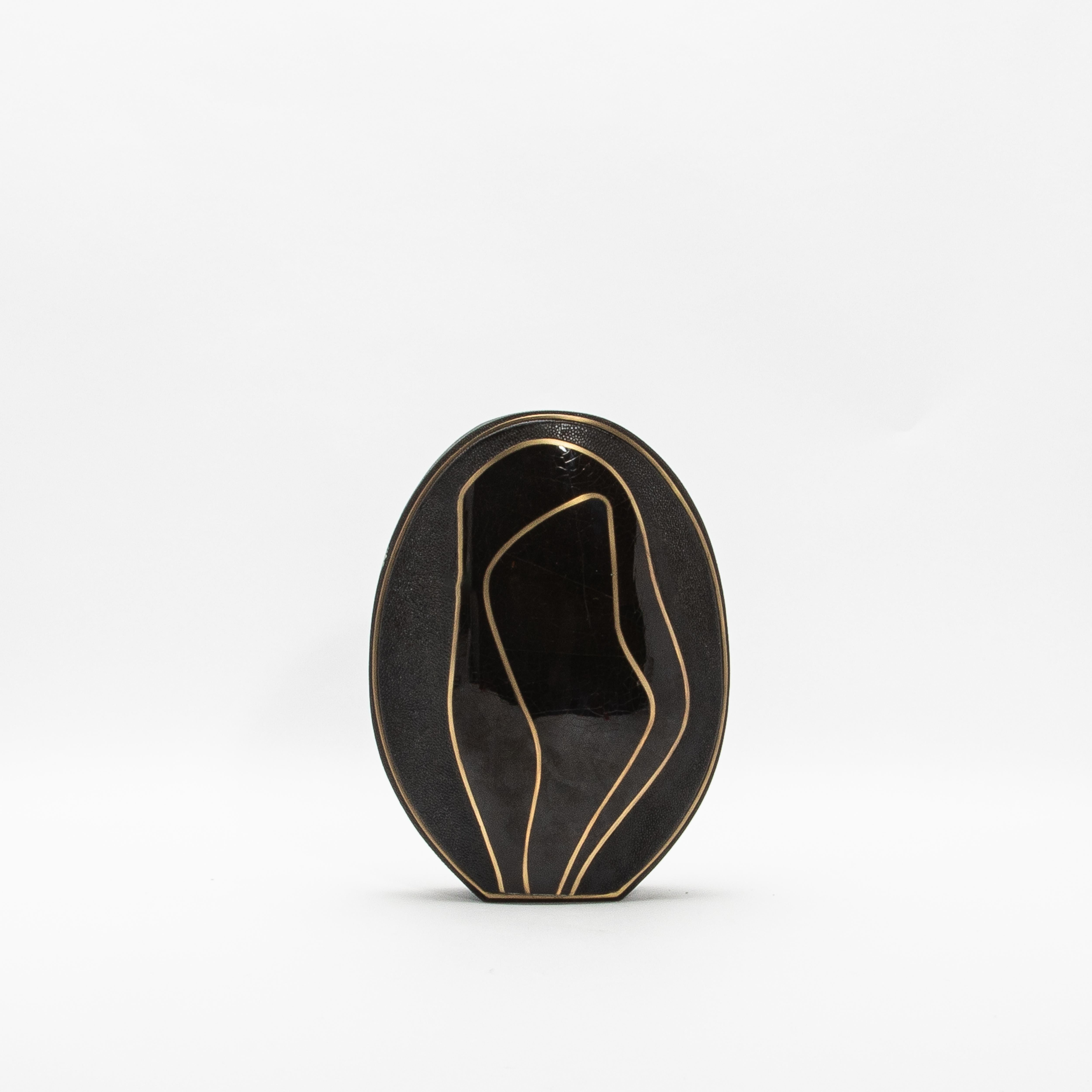 Contemporary Modern Vase in Shagreen with Black Shell and Brass Details by R&Y Augousti For Sale