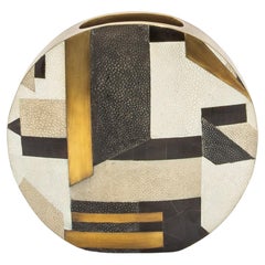 Modern Vase in Shagreen with Black Shell and Brass Details by R&Y Augousti