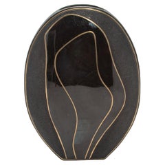 Modern Vase in Shagreen with Black Shell and Brass Details by R&Y Augousti