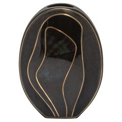 Modern Vase in Shagreen with Black Shell and Brass Details by R&Y Augousti