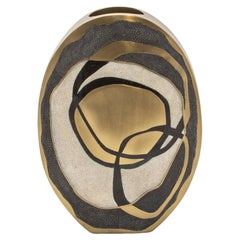 Modern Vase in Shagreen with Brass and Black Shell Details by R&Y Augousti