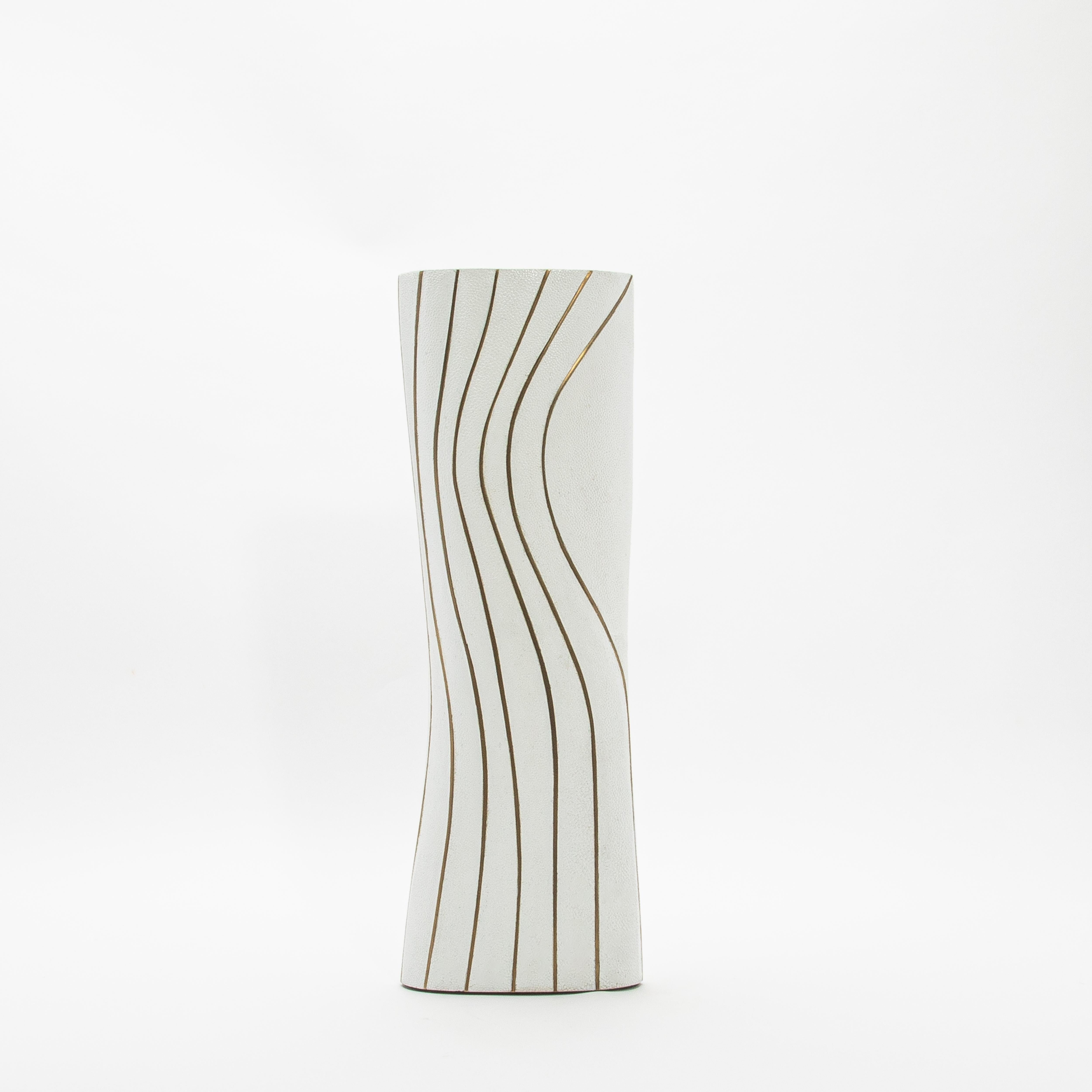 Hand-Crafted Modern Vase in Shagreen with Brass Details by KIFU Paris For Sale