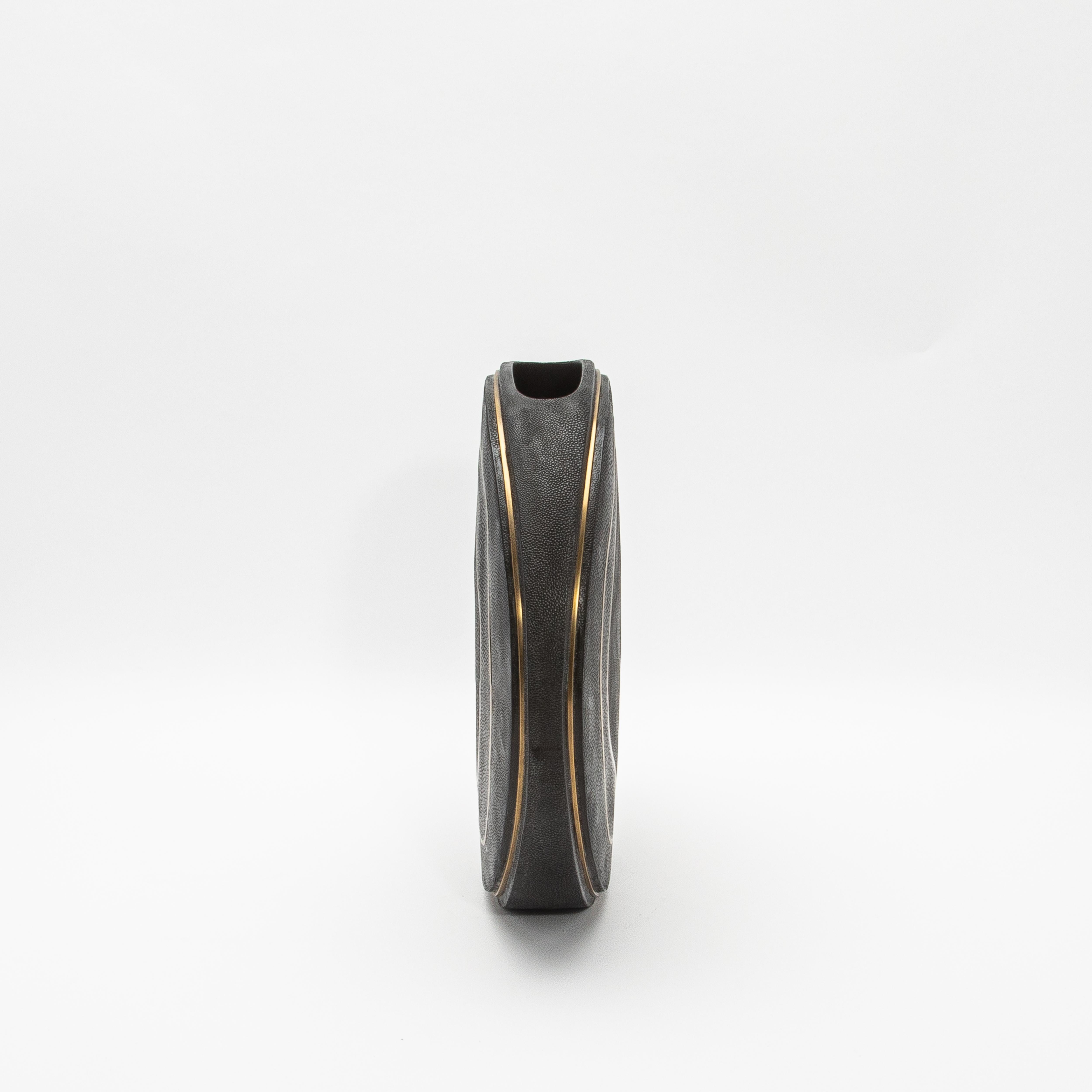 Art Deco Modern Vase in Shagreen with Brass Details by R&Y Augousti For Sale
