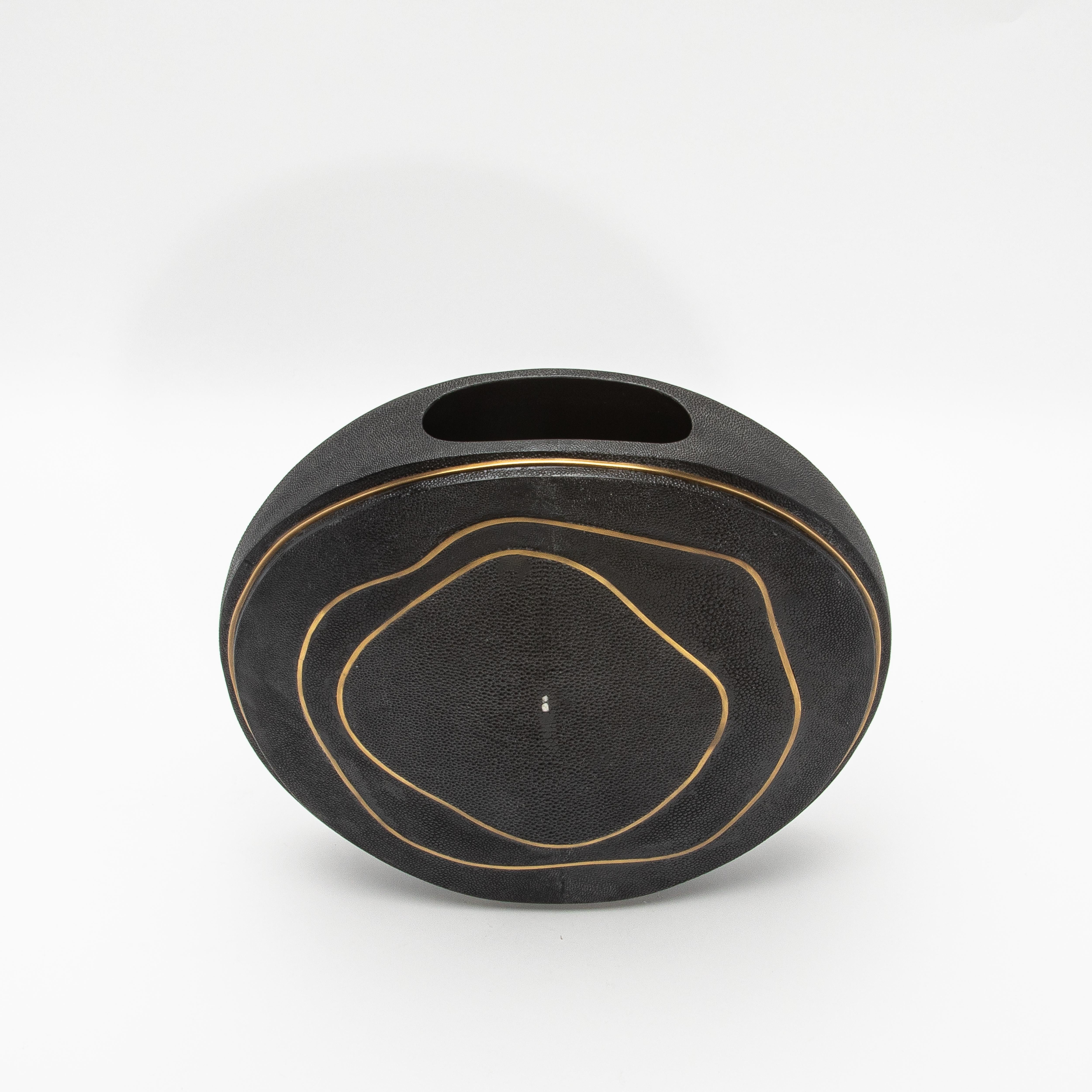 Contemporary Modern Vase in Shagreen with Brass Details by R&Y Augousti For Sale