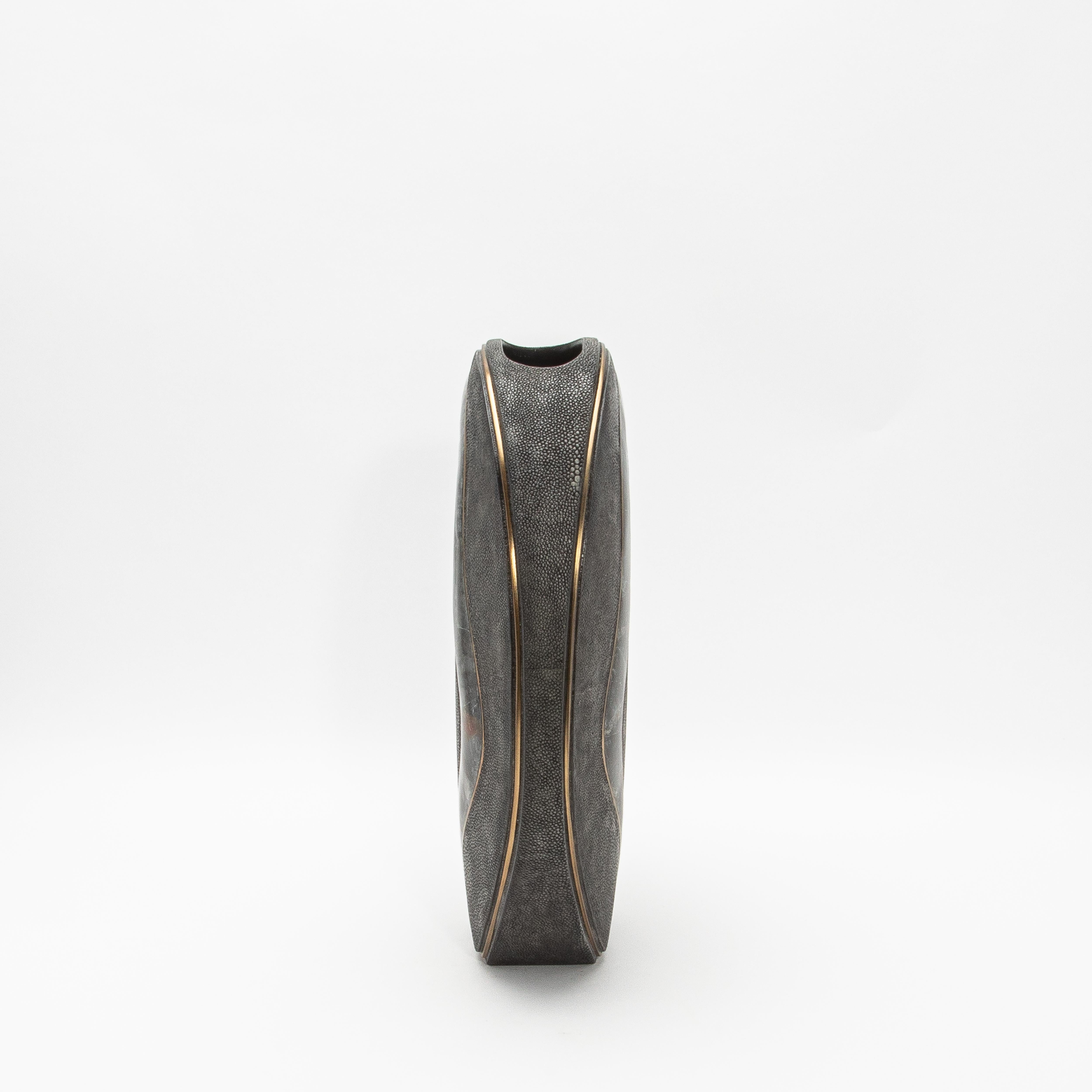 Art Deco Modern Vase in Shagreen with Quartz and Brass Details by R&Y Augousti For Sale