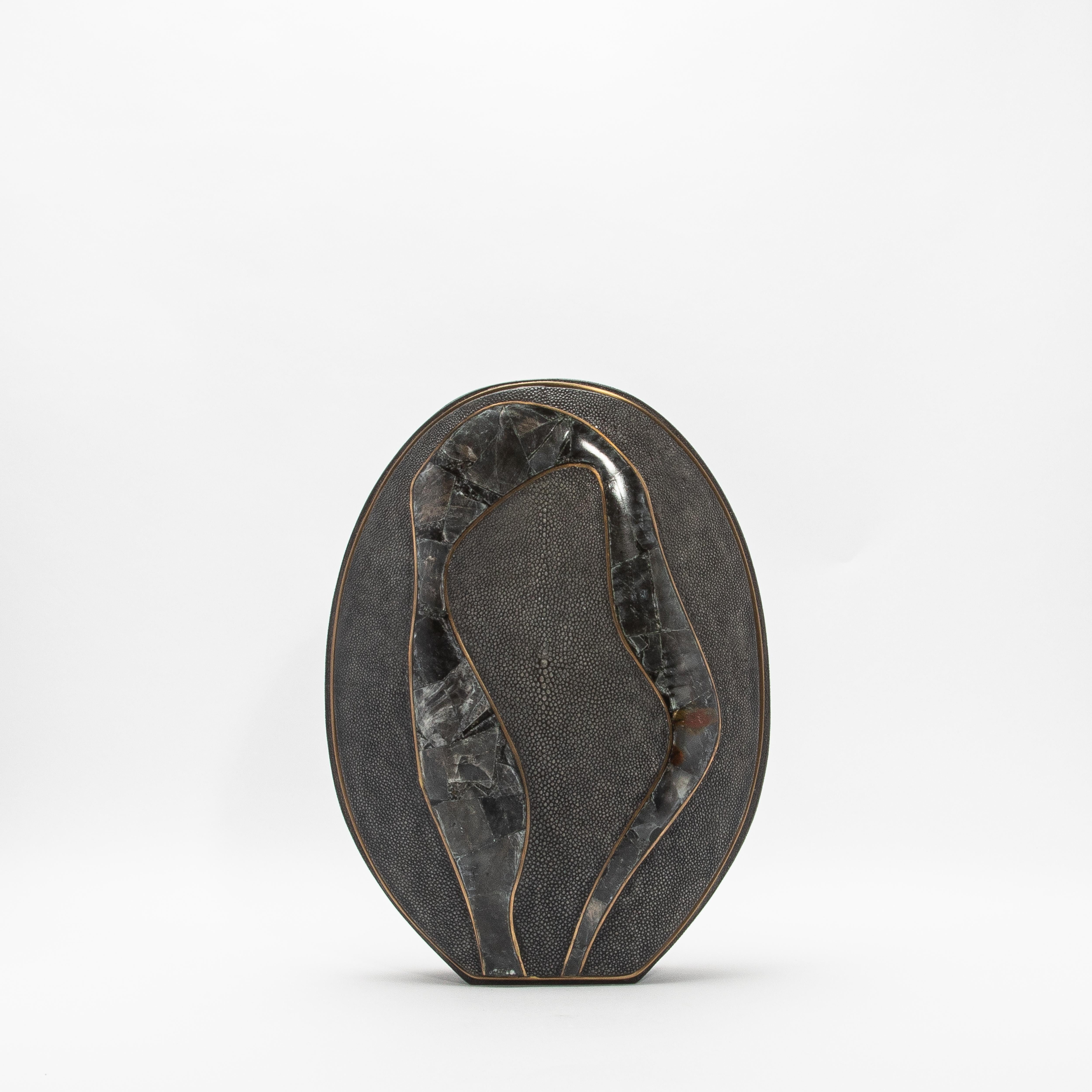 Hand-Crafted Modern Vase in Shagreen with Quartz and Brass Details by R&Y Augousti For Sale