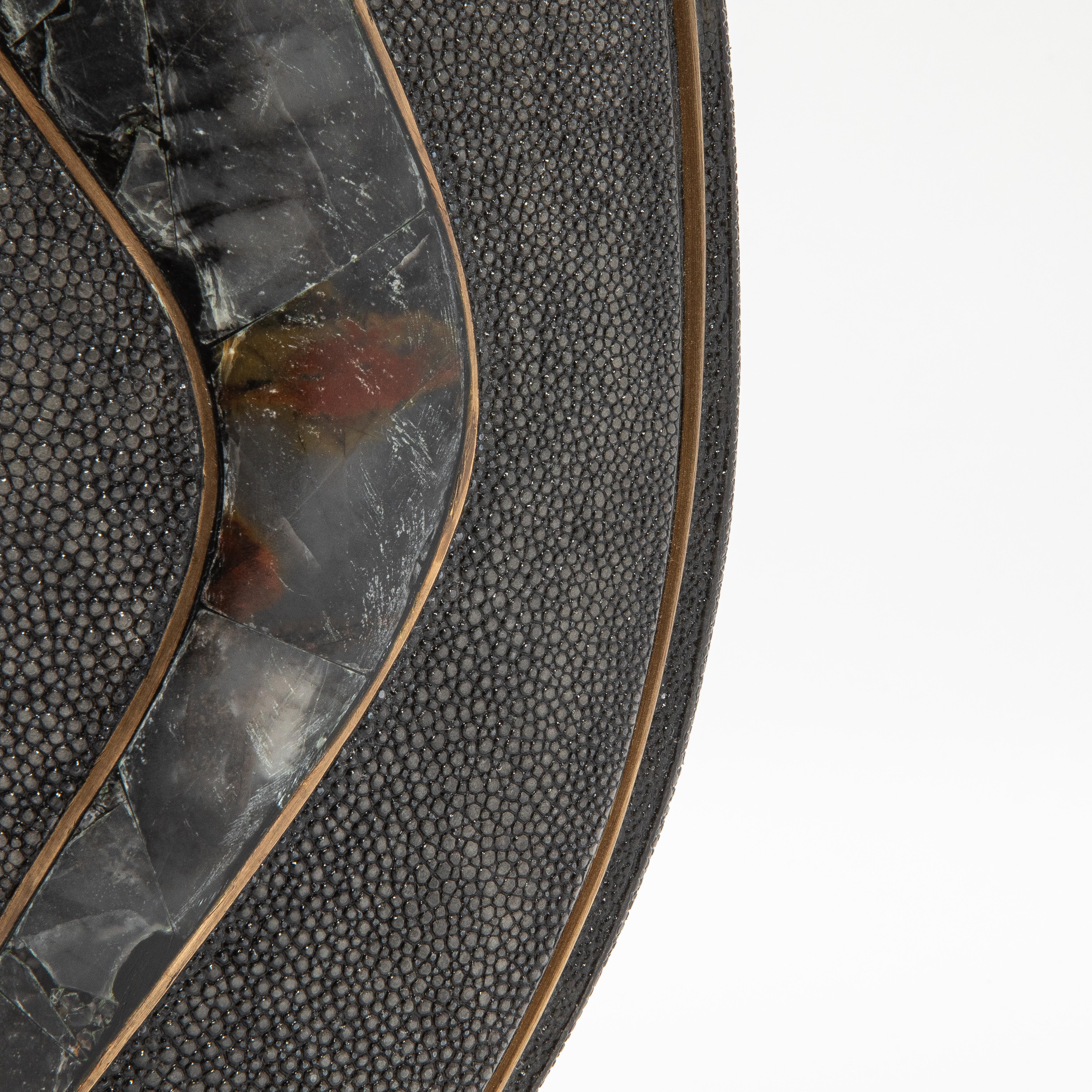 Contemporary Modern Vase in Shagreen with Quartz and Brass Details by R&Y Augousti For Sale