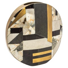 Modern Vase in Shagreen with Quartz, Shell and Brass Details by R&Y Augousti
