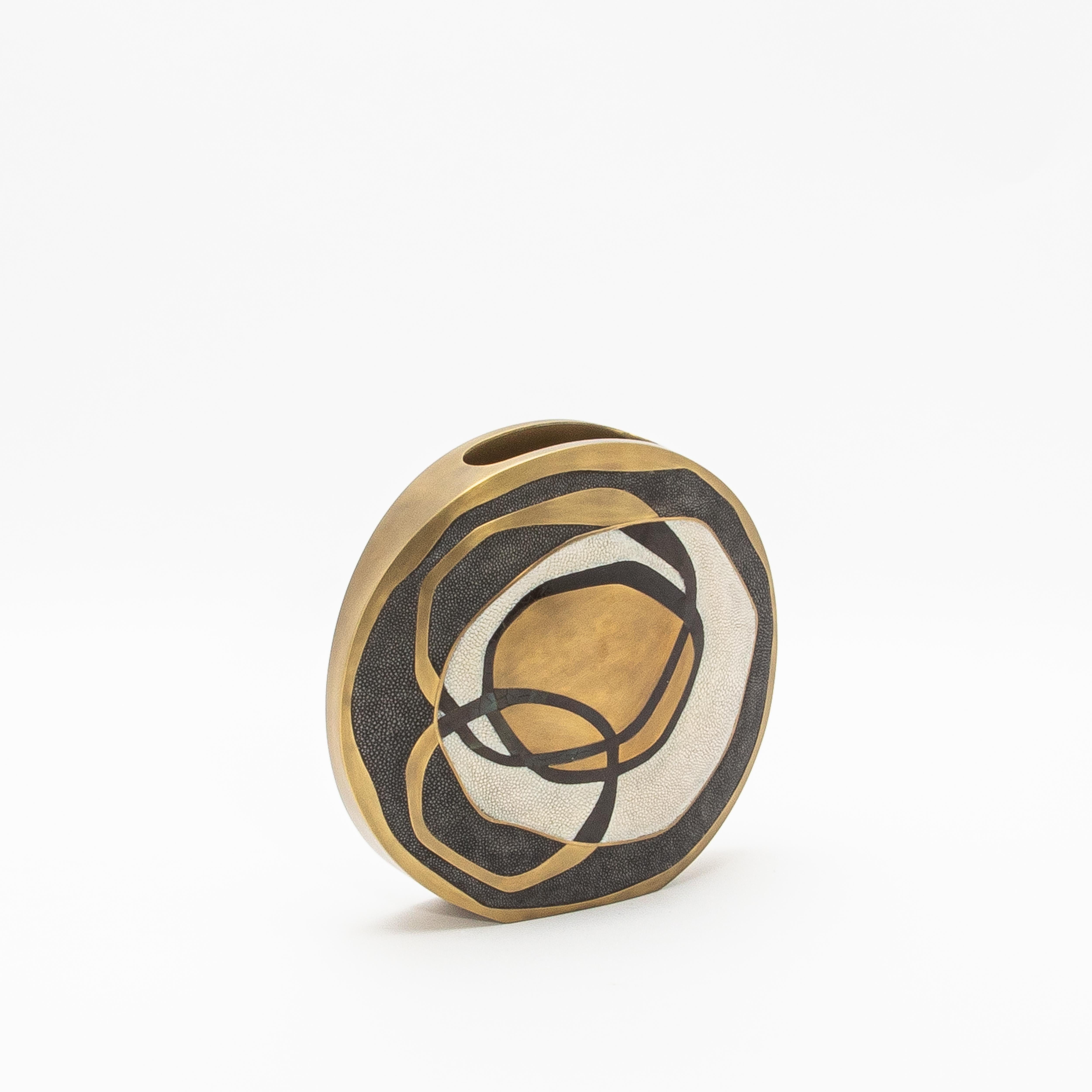 Hand-Crafted Modern Vase in Shagreen with Shell and Brass Details by R&Y Augousti For Sale