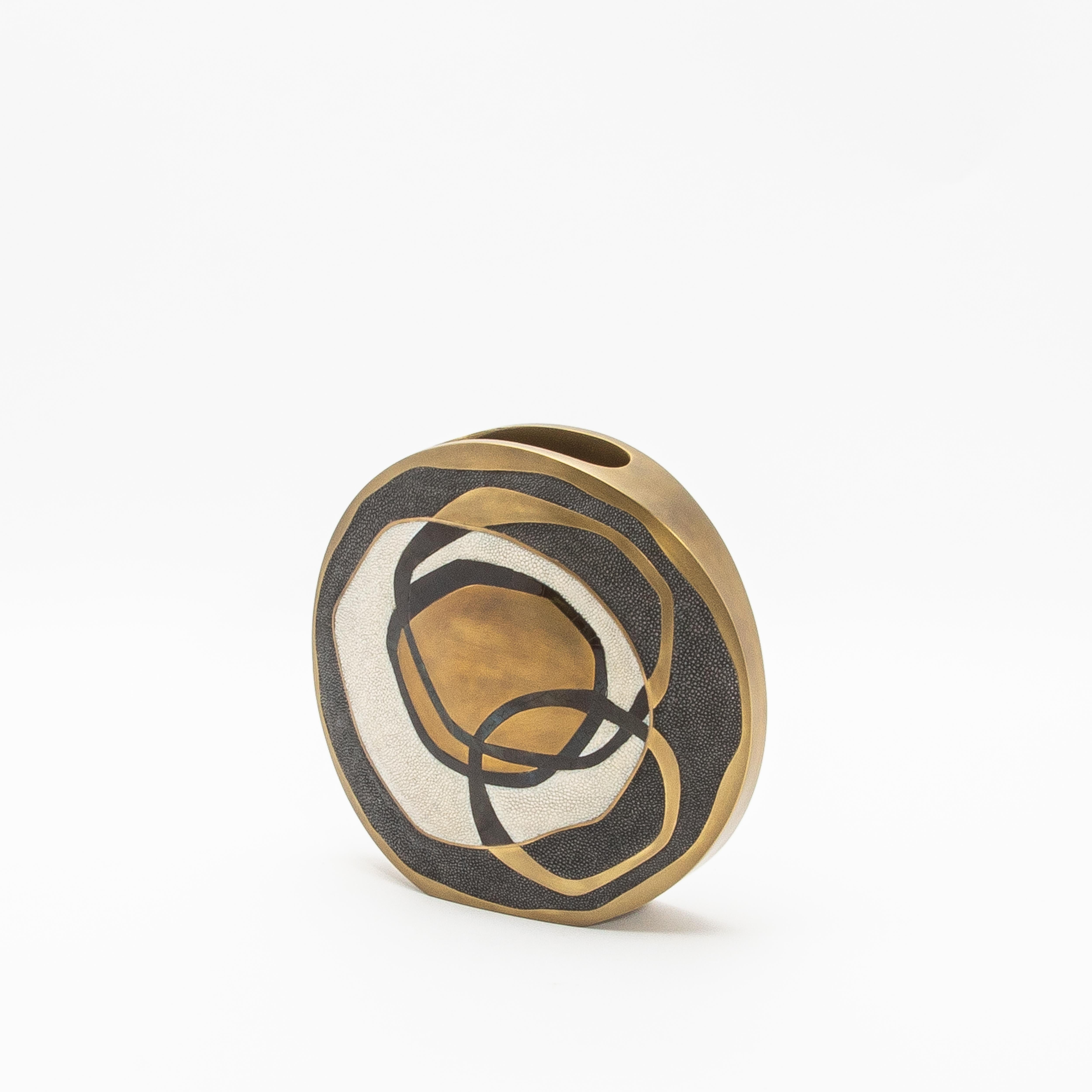 Contemporary Modern Vase in Shagreen with Shell and Brass Details by R&Y Augousti For Sale