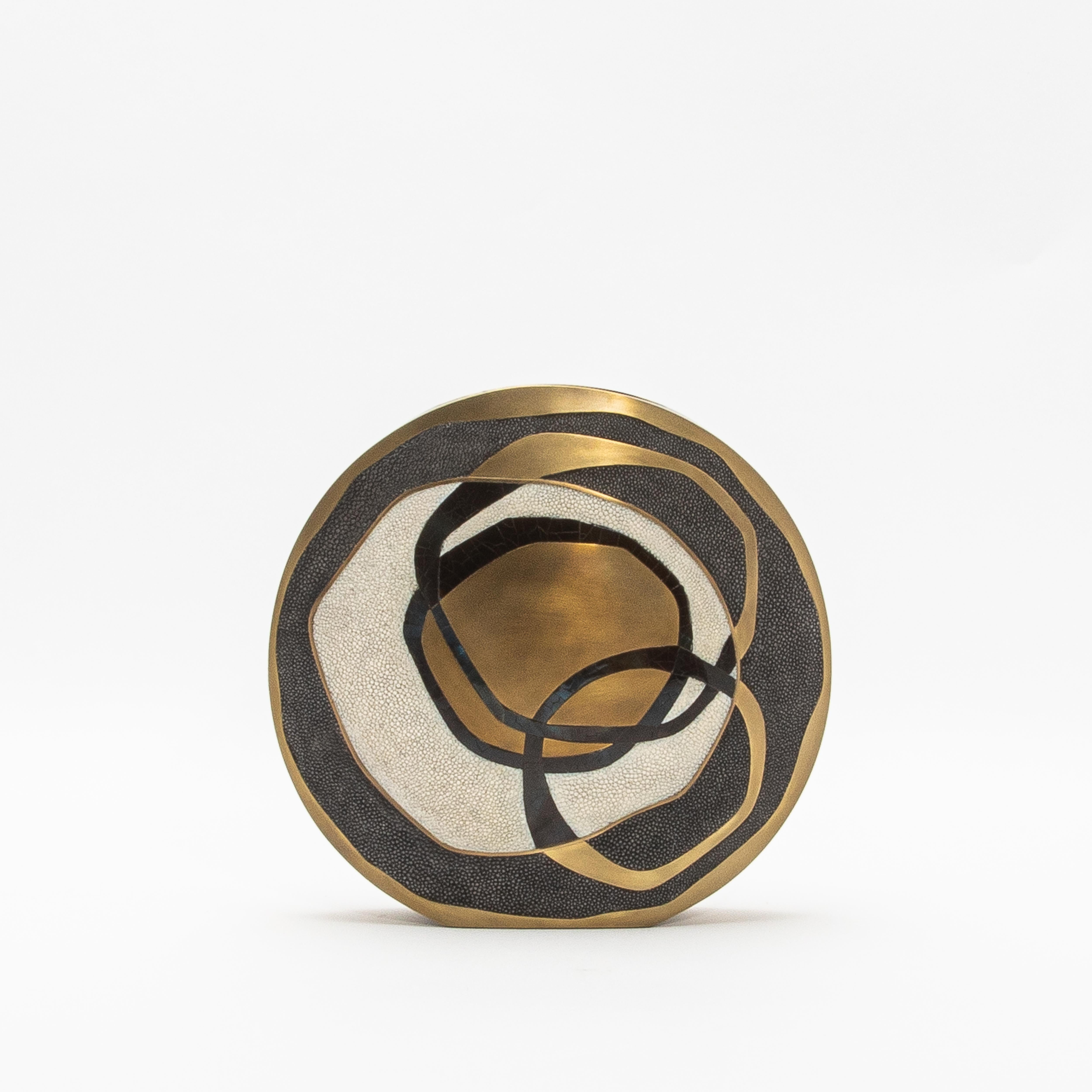 Modern Vase in Shagreen with Shell and Brass Details by R&Y Augousti For Sale 1