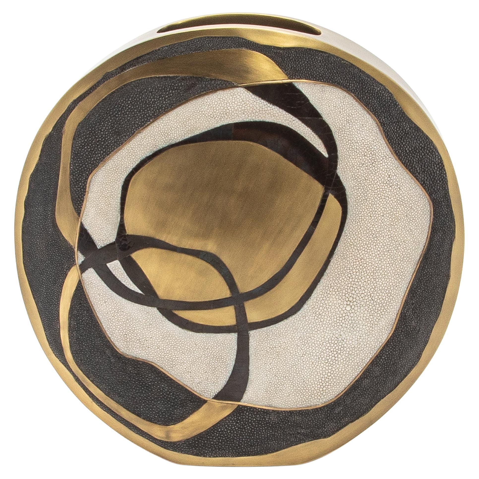 Modern Vase in Shagreen with Shell and Brass Details by R&Y Augousti For Sale