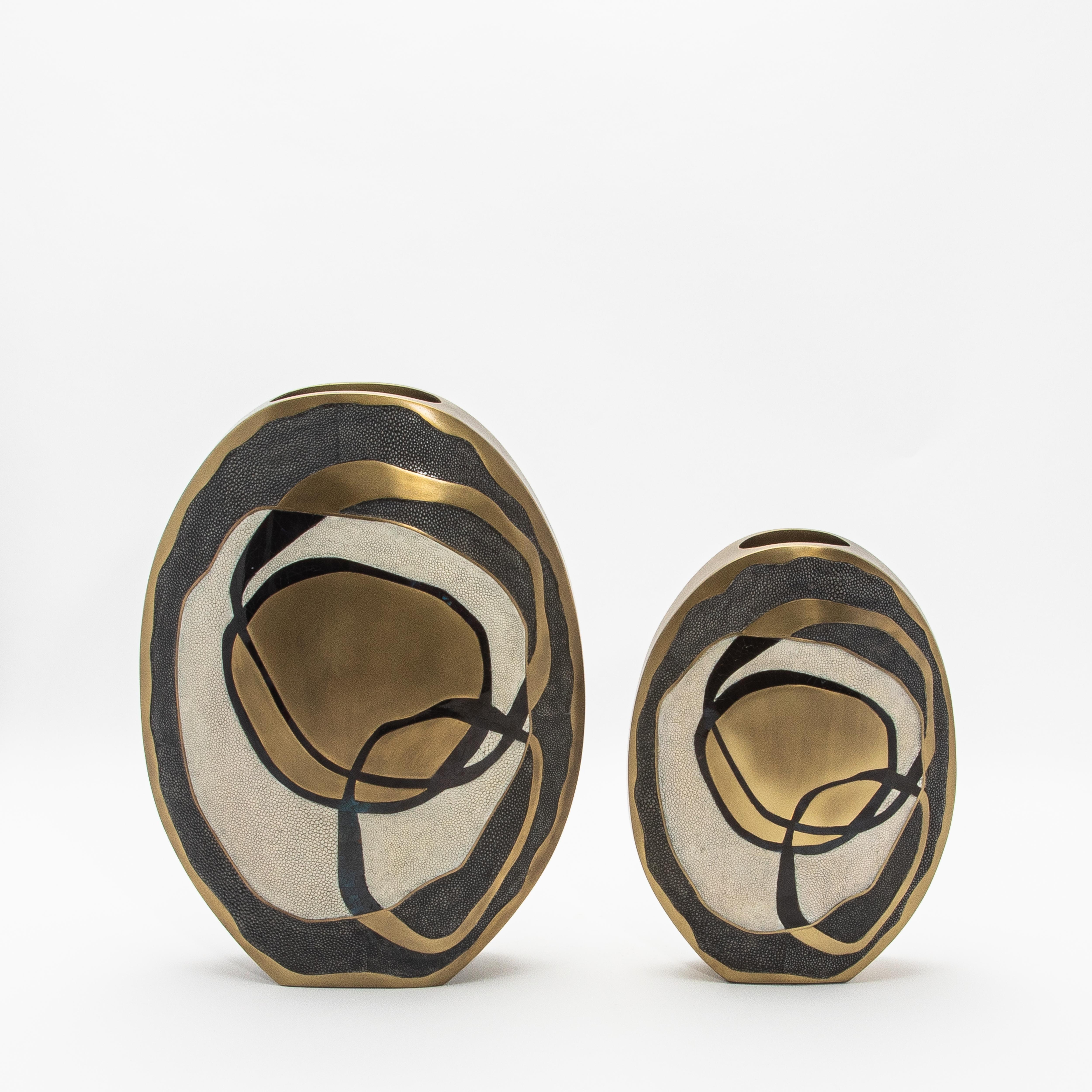Modern Vase in Shagreen with Shell and Brass Details by R&Y Augousti For Sale 3