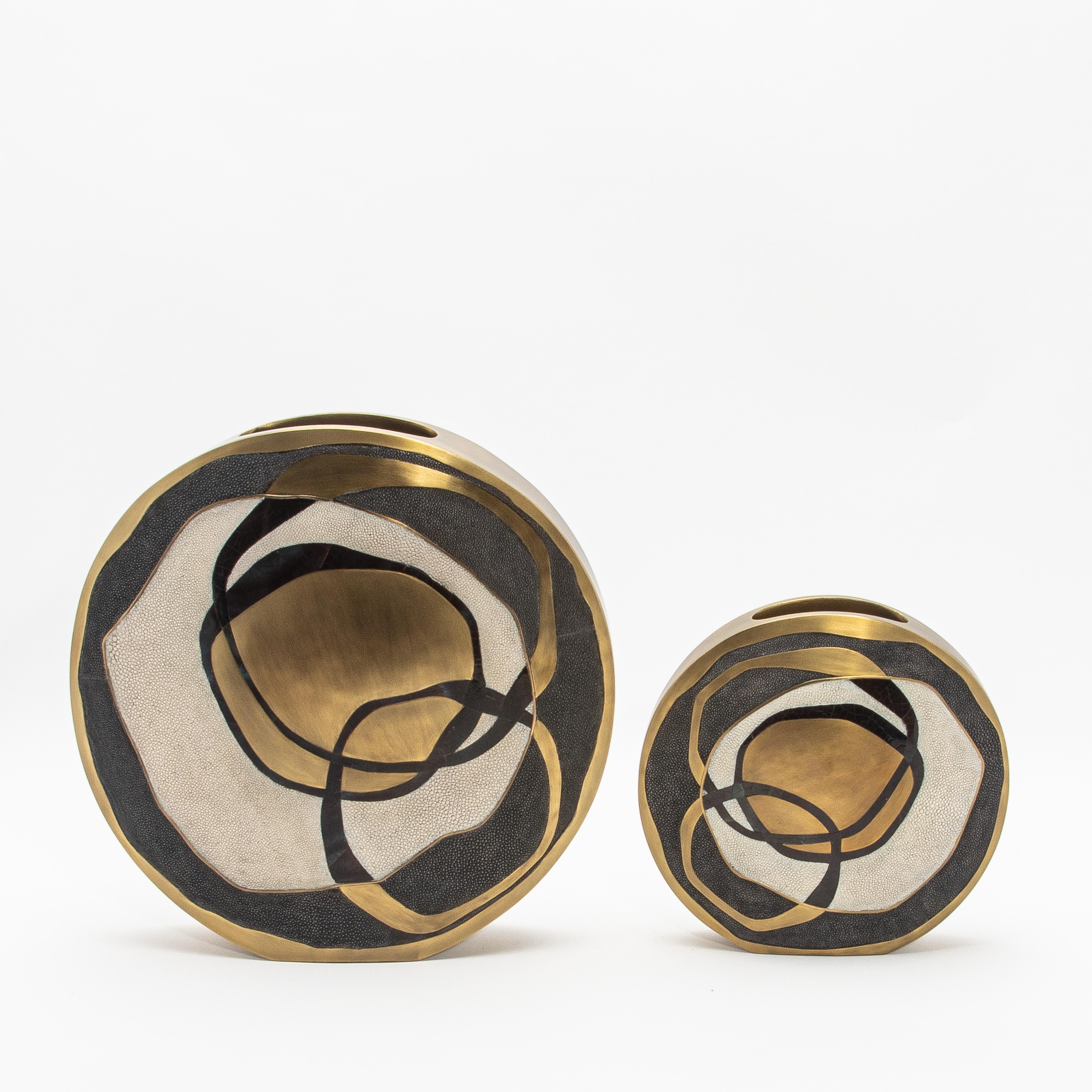 Modern Vase in Shagreen with Shell and Brass Details by R&Y Augousti For Sale 3