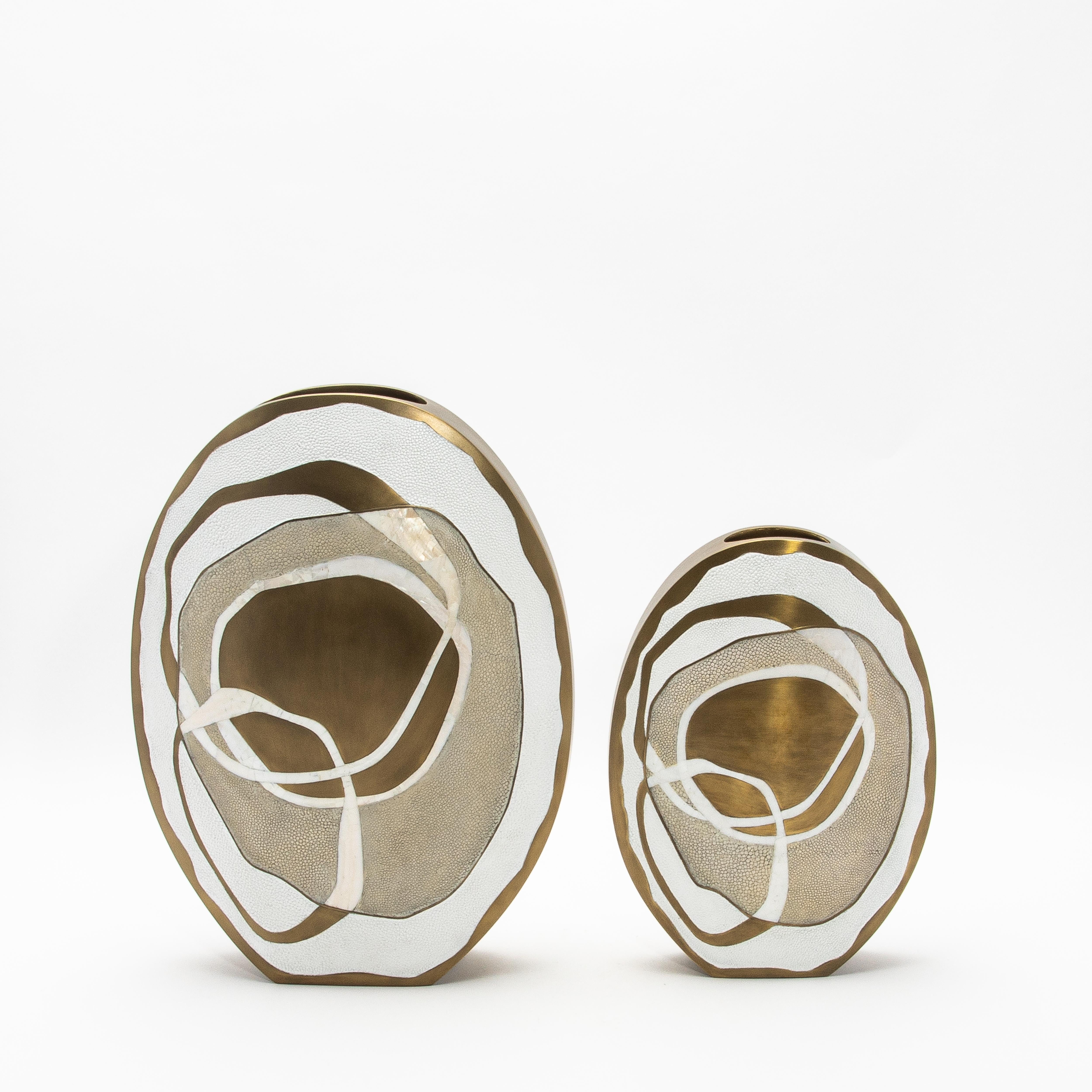 Modern Vase in Shagreen with Shell and Brass Details by R&Y Augousti For Sale 3