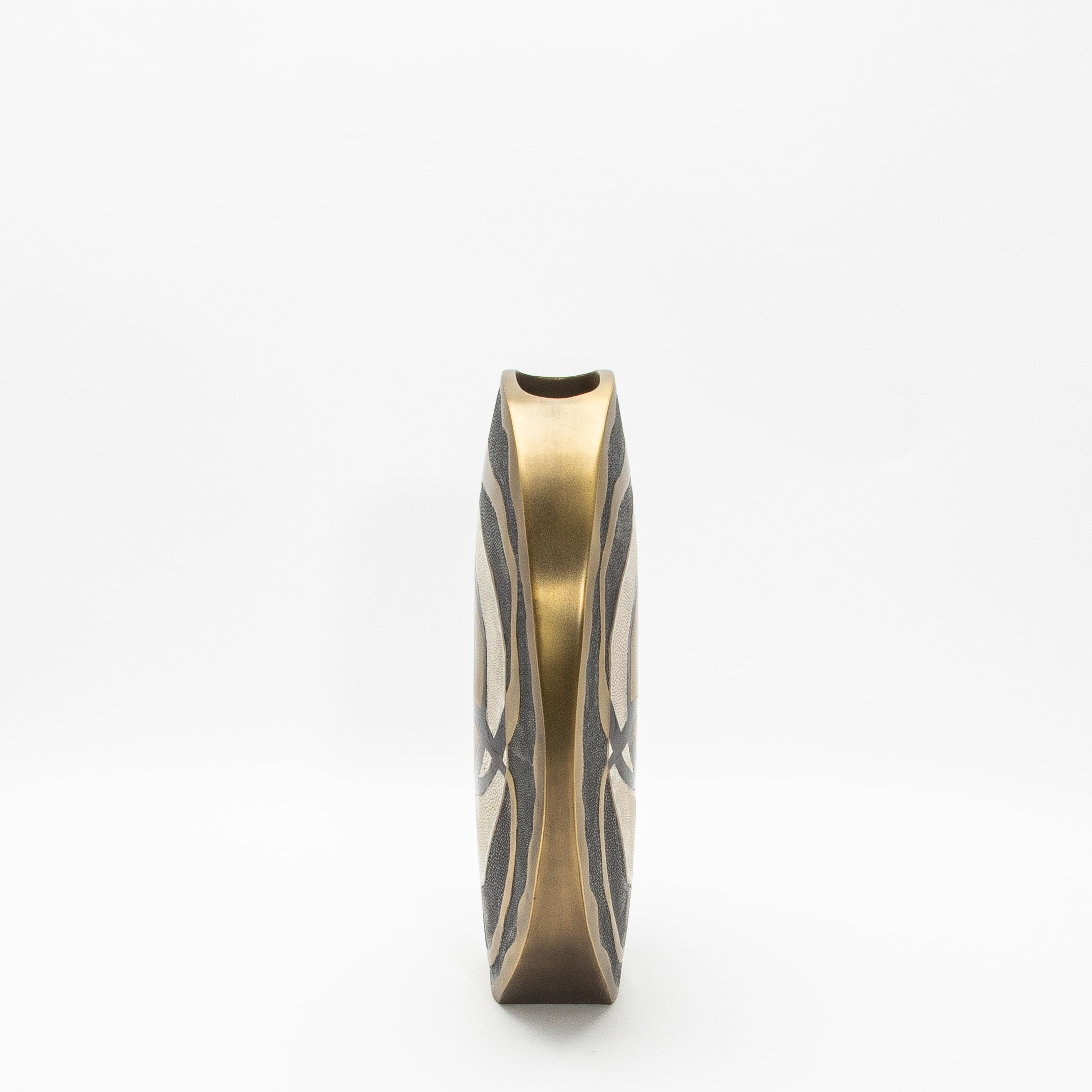 Art Deco Modern Vase in Shagreen with Shell and Brass Details by R&Y Augousti For Sale