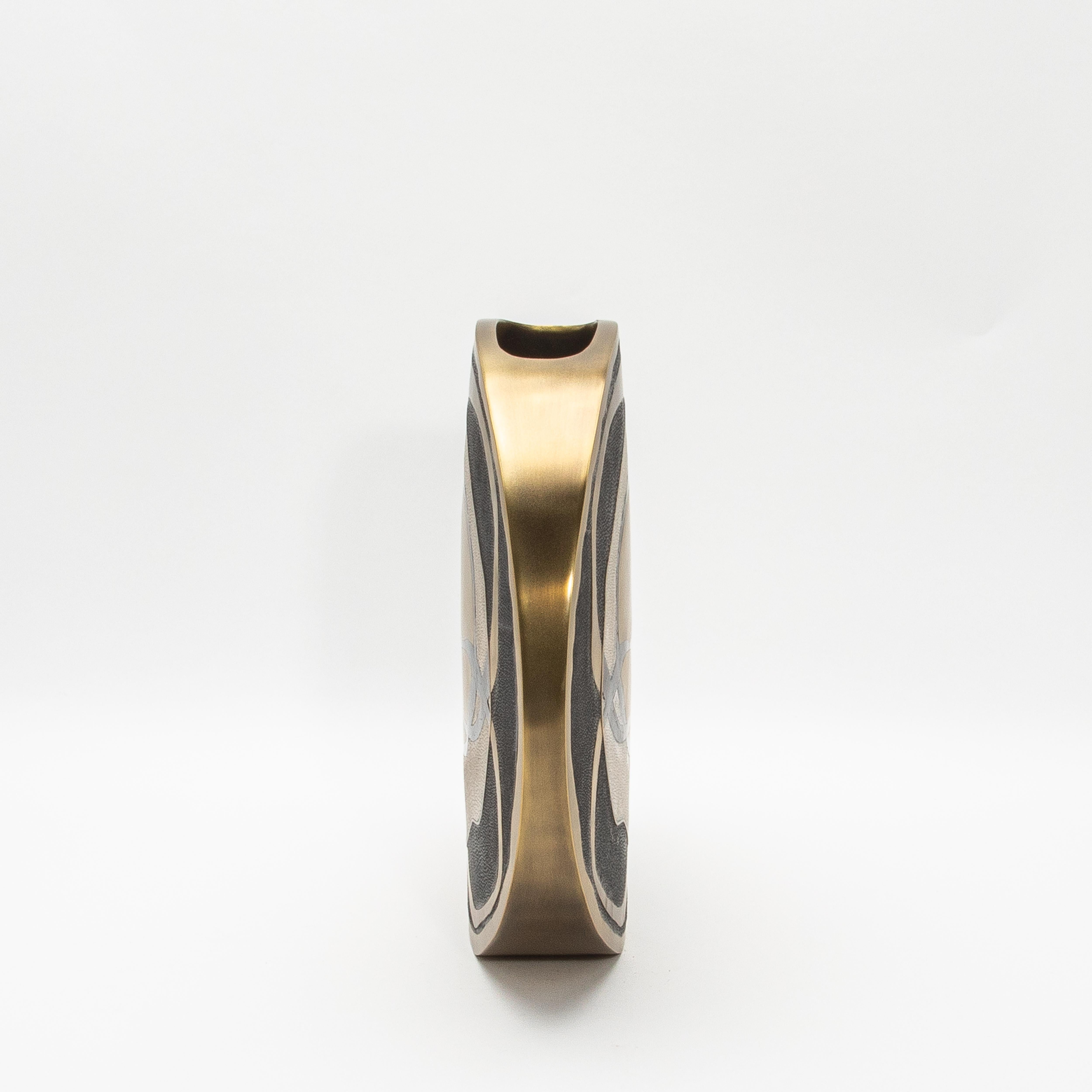 Art Deco Modern Vase in Shagreen with Shell and Brass Details by R&Y Augousti For Sale