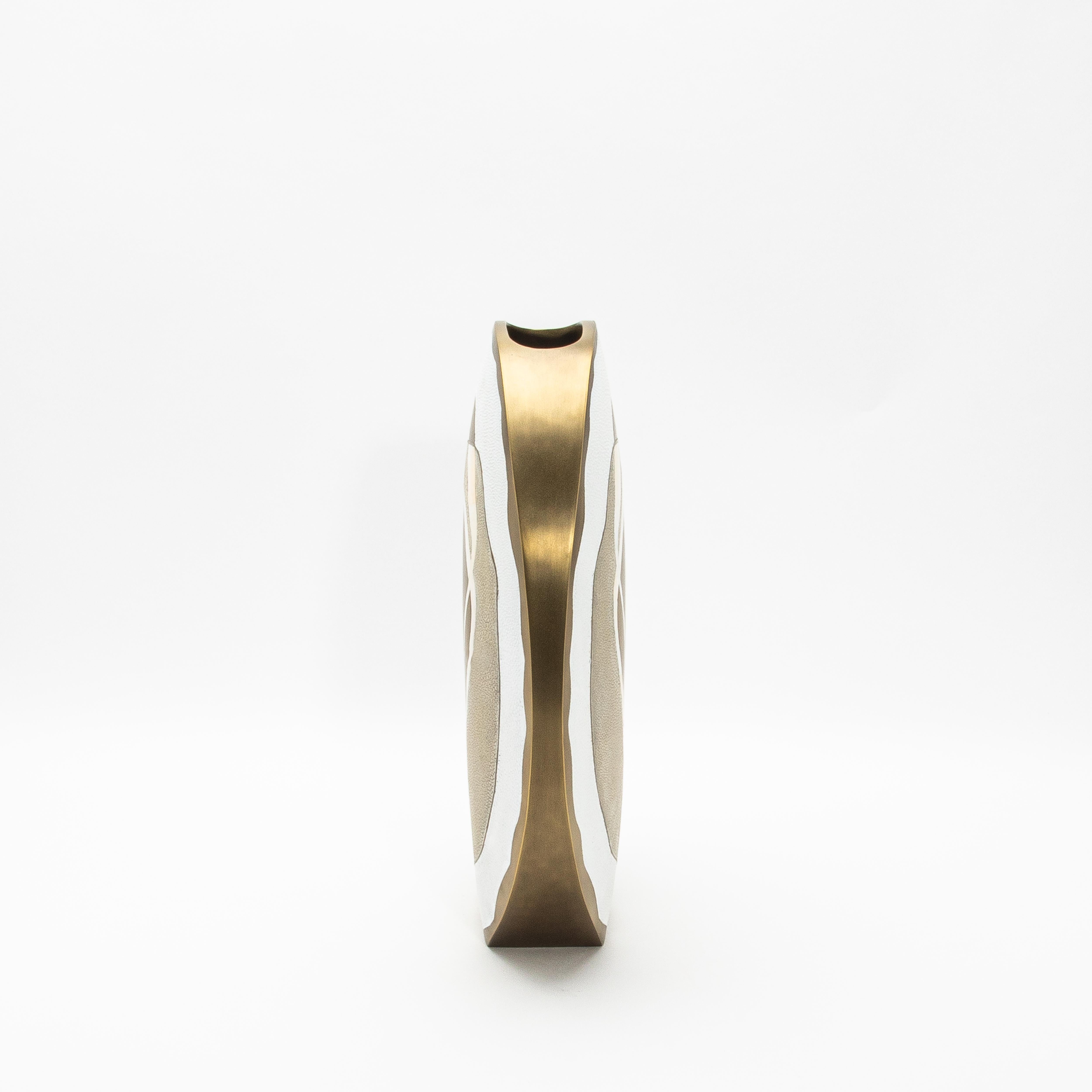 Art Deco Modern Vase in Shagreen with Shell and Brass Details by R&Y Augousti For Sale