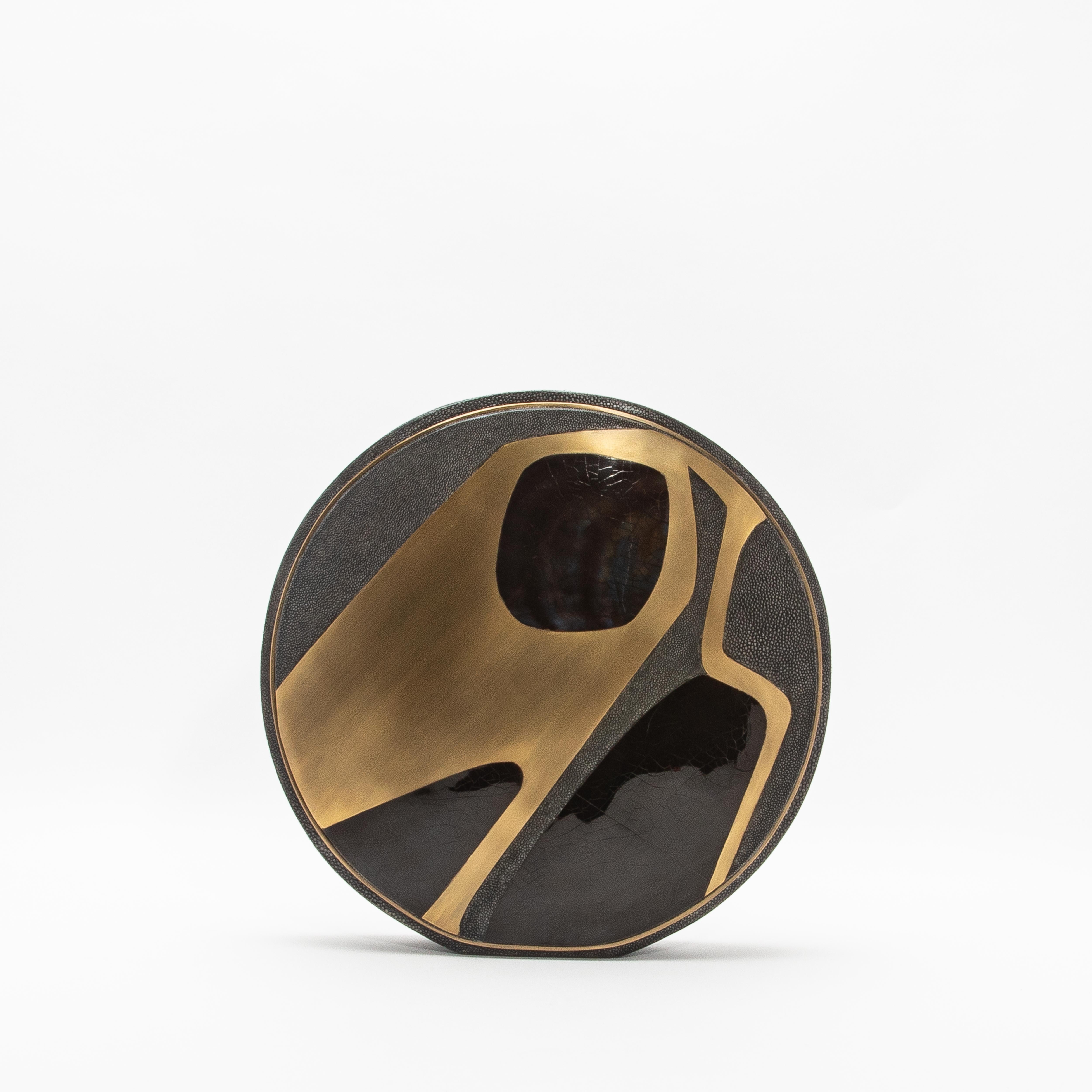 Philippine Modern Vase in Shagreen with Shell and Brass Details by R&Y Augousti For Sale