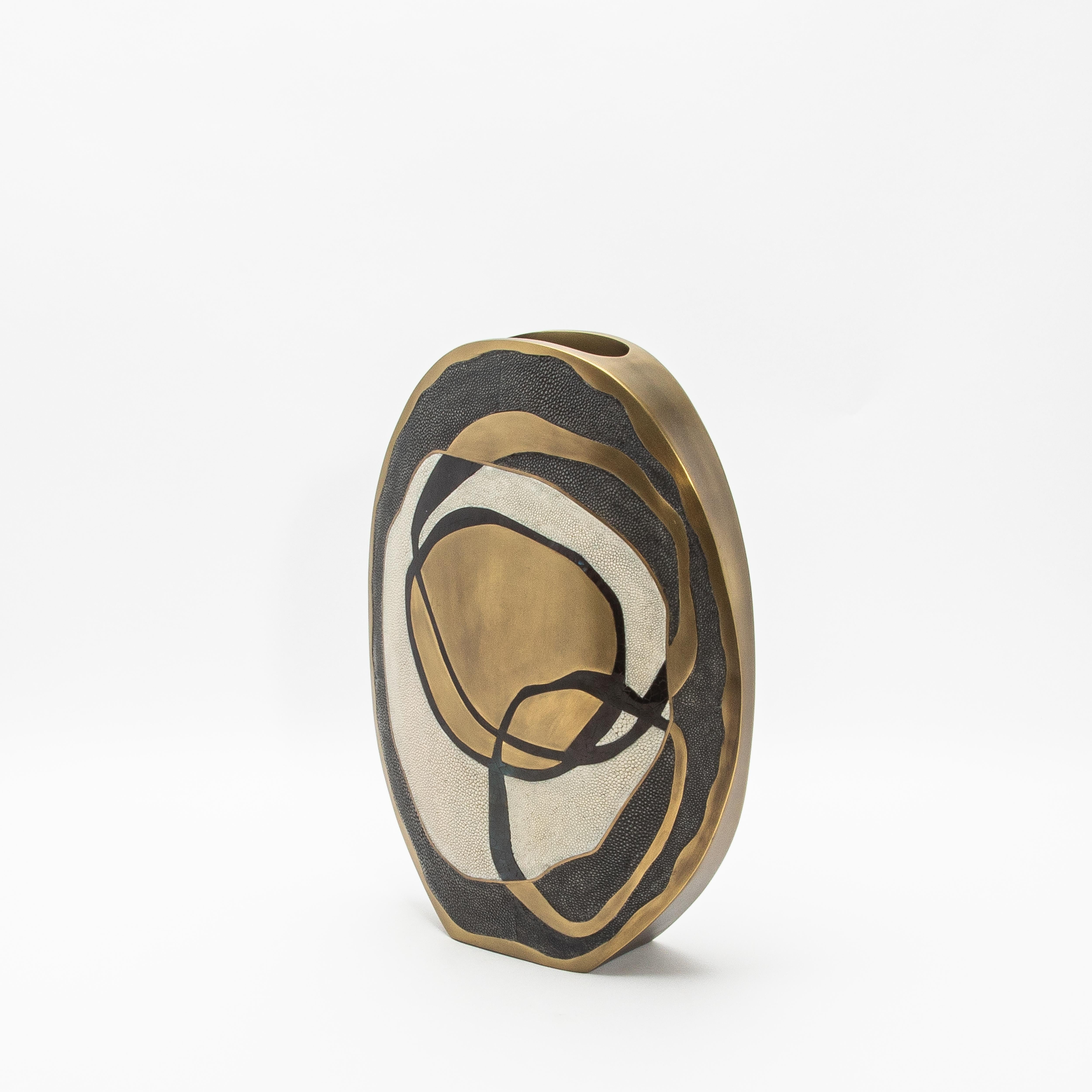 Philippine Modern Vase in Shagreen with Shell and Brass Details by R&Y Augousti For Sale