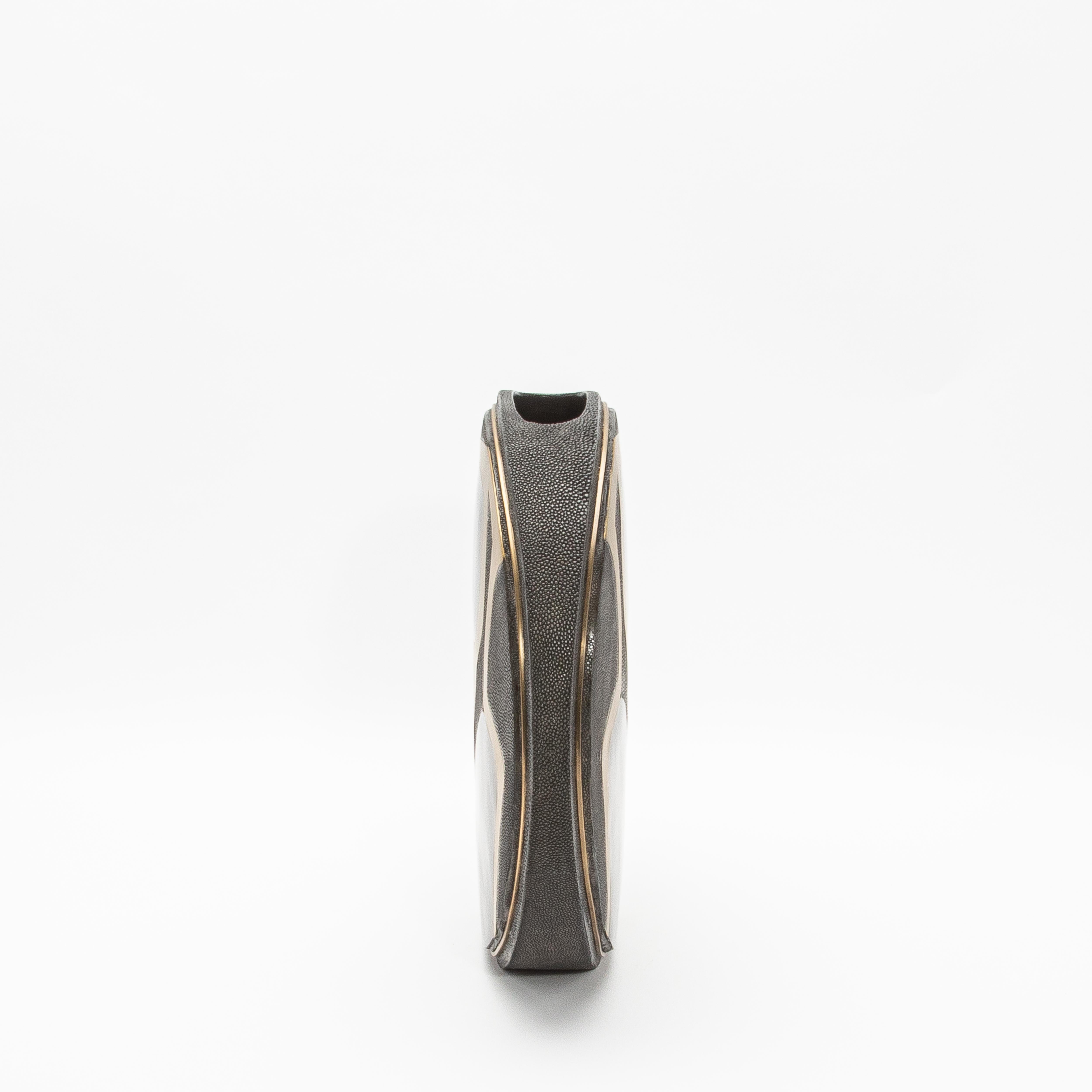 Hand-Crafted Modern Vase in Shagreen with Shell and Brass Details by R&Y Augousti For Sale