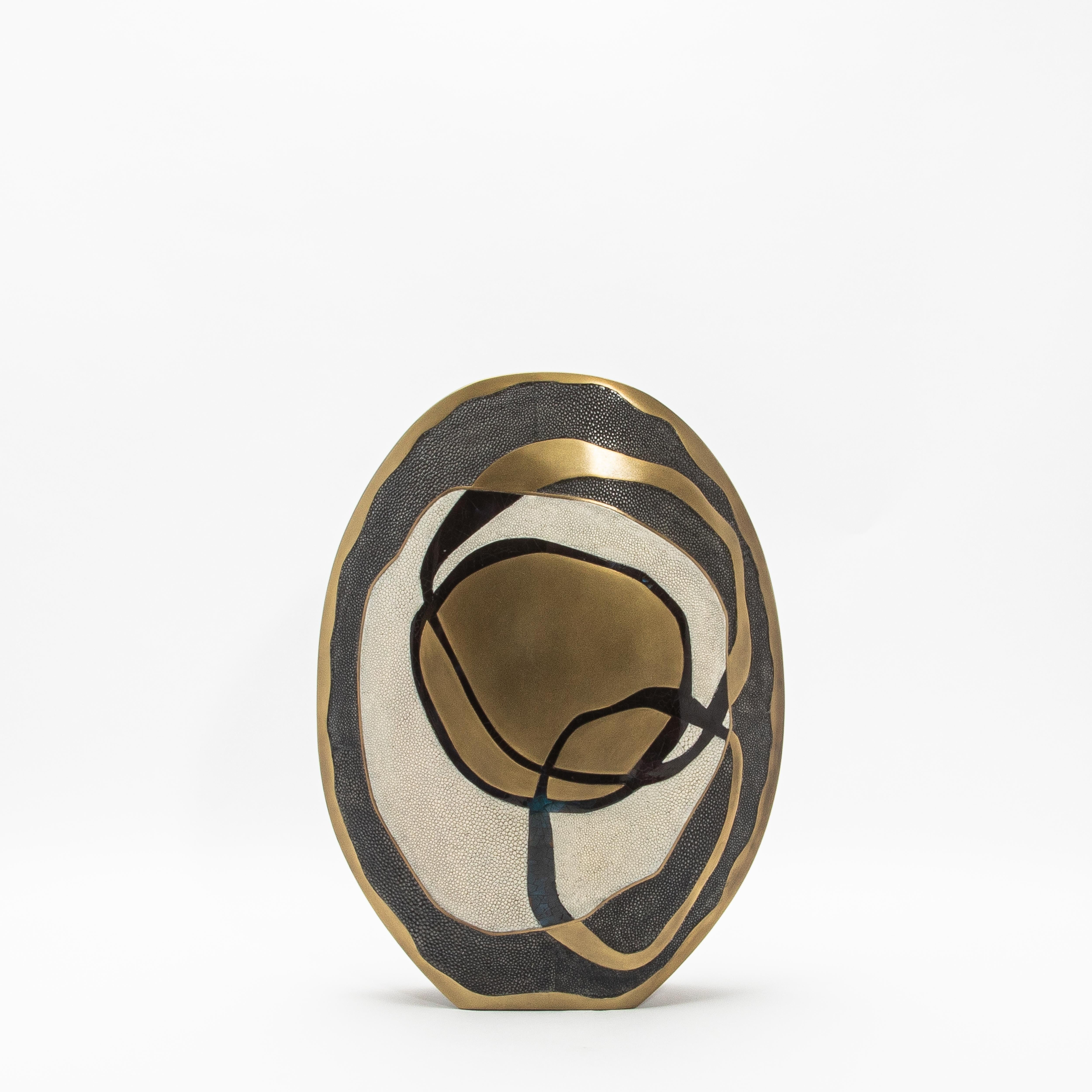 Hand-Crafted Modern Vase in Shagreen with Shell and Brass Details by R&Y Augousti For Sale