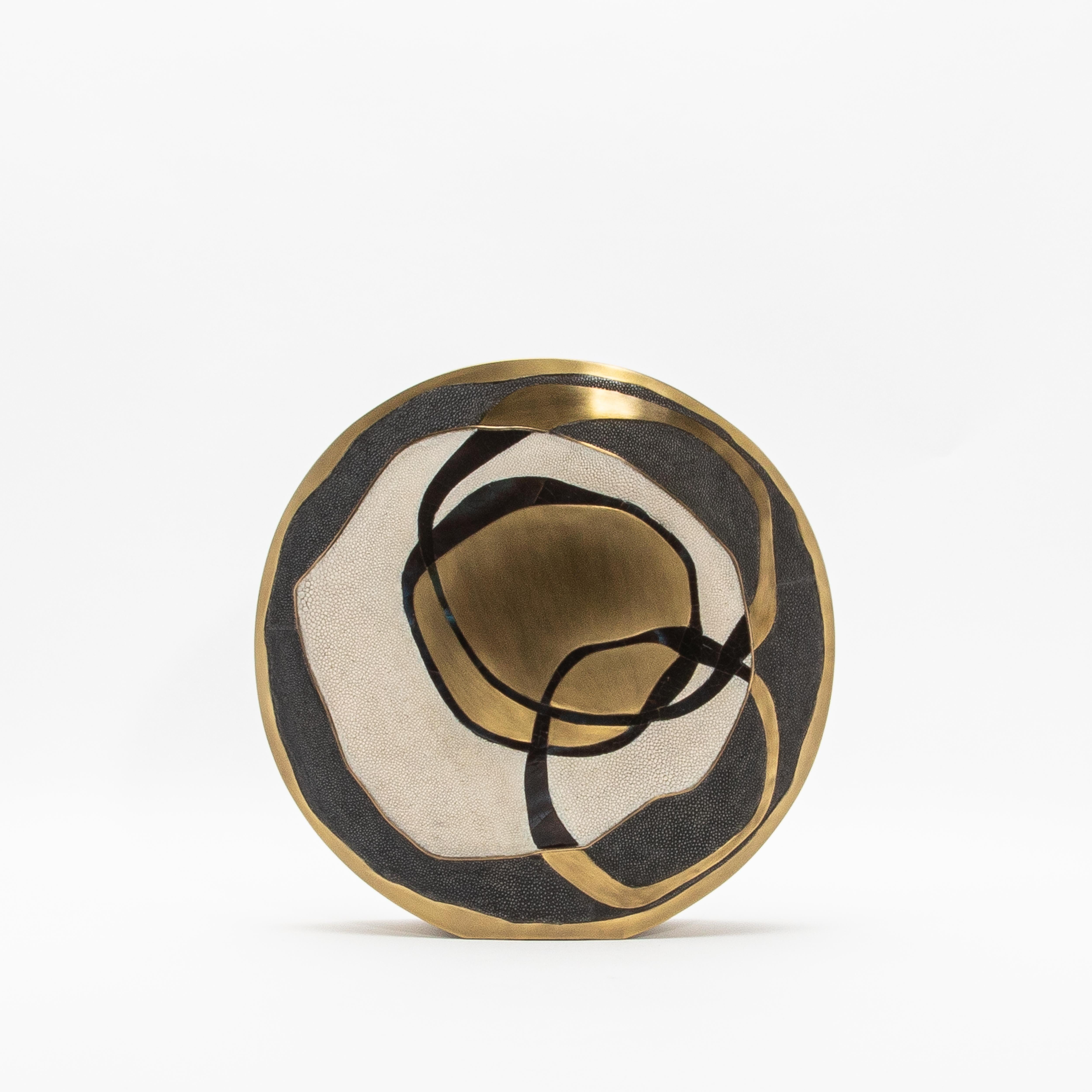 Hand-Crafted Modern Vase in Shagreen with Shell and Brass Details by R&Y Augousti For Sale