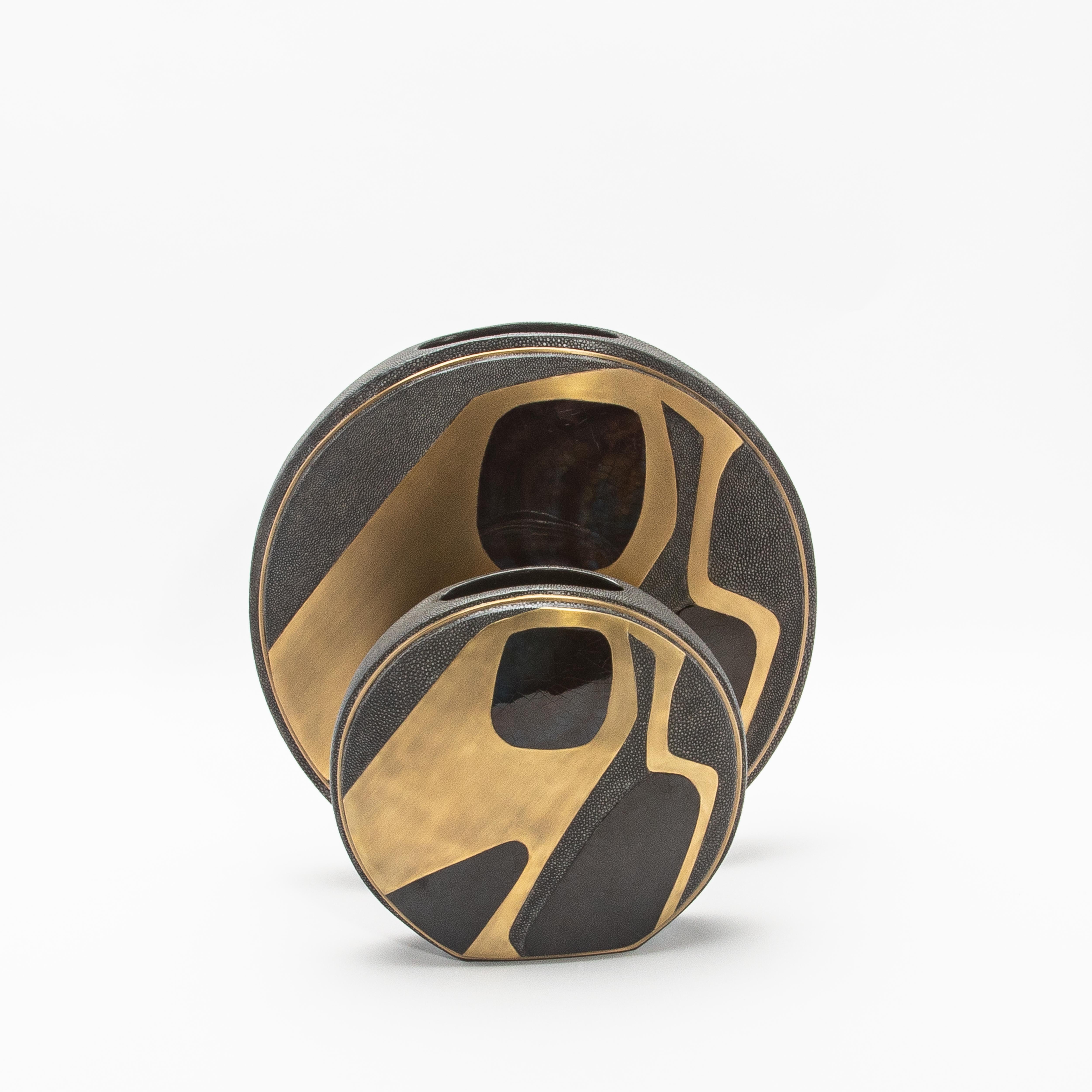 Contemporary Modern Vase in Shagreen with Shell and Brass Details by R&Y Augousti For Sale