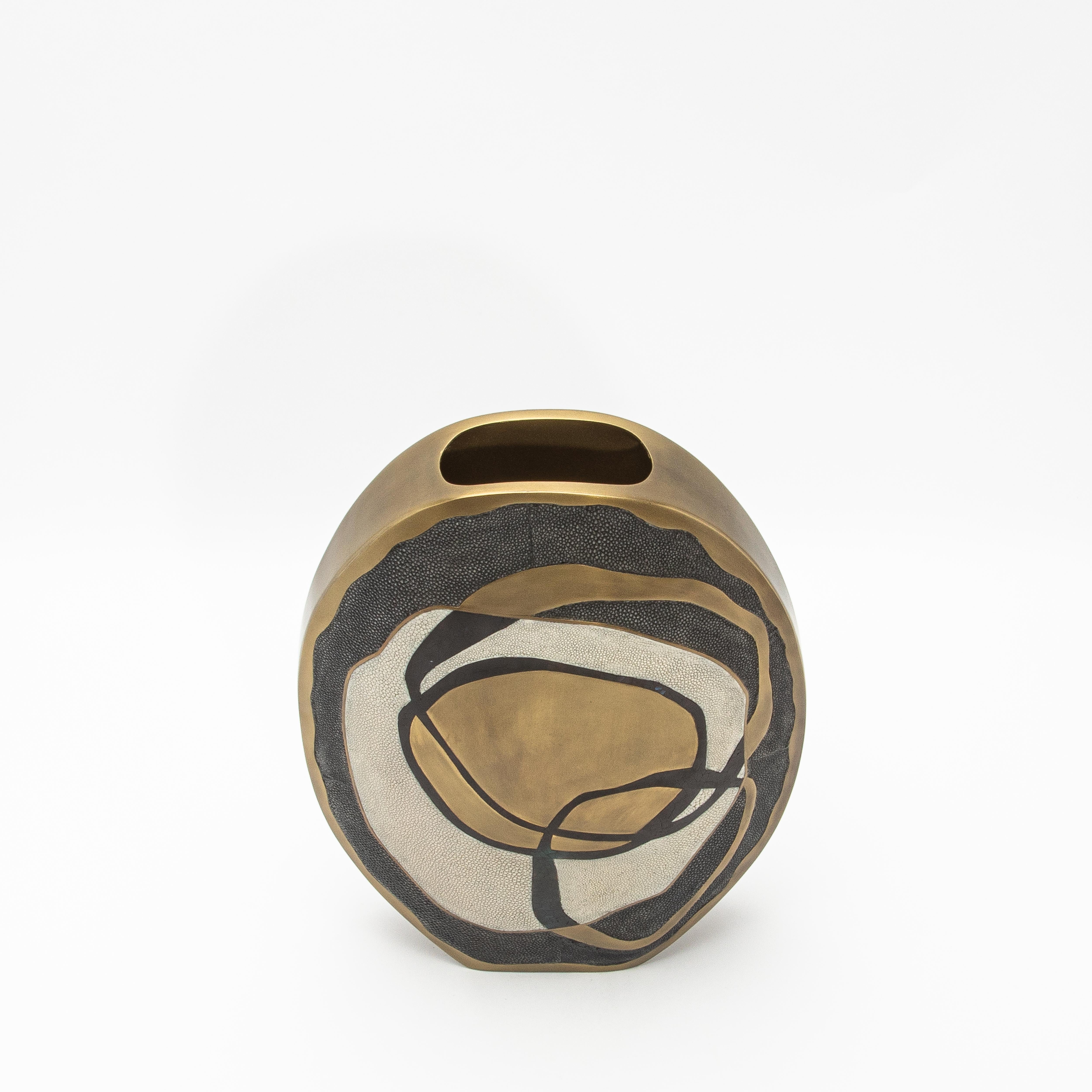 Contemporary Modern Vase in Shagreen with Shell and Brass Details by R&Y Augousti For Sale