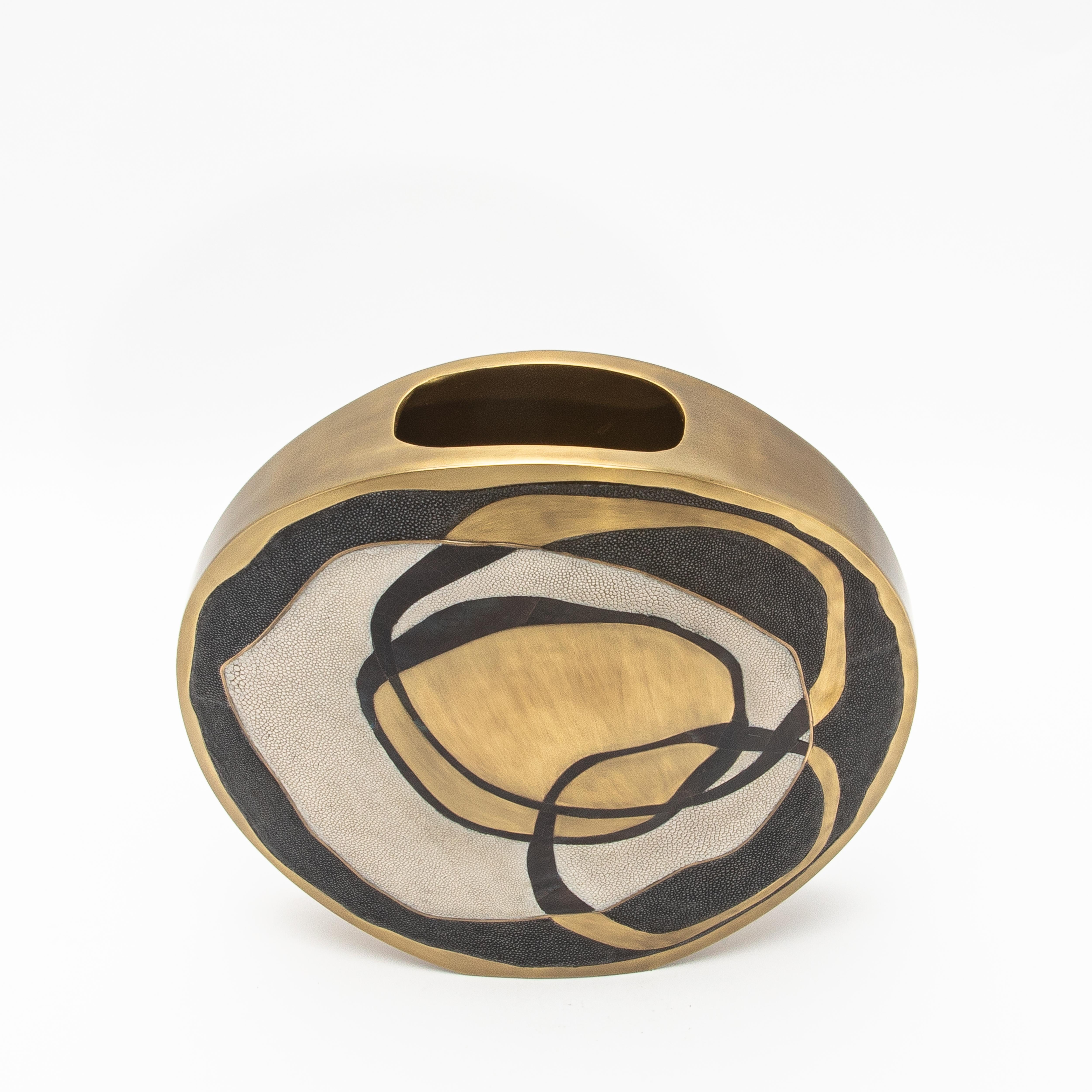Contemporary Modern Vase in Shagreen with Shell and Brass Details by R&Y Augousti For Sale