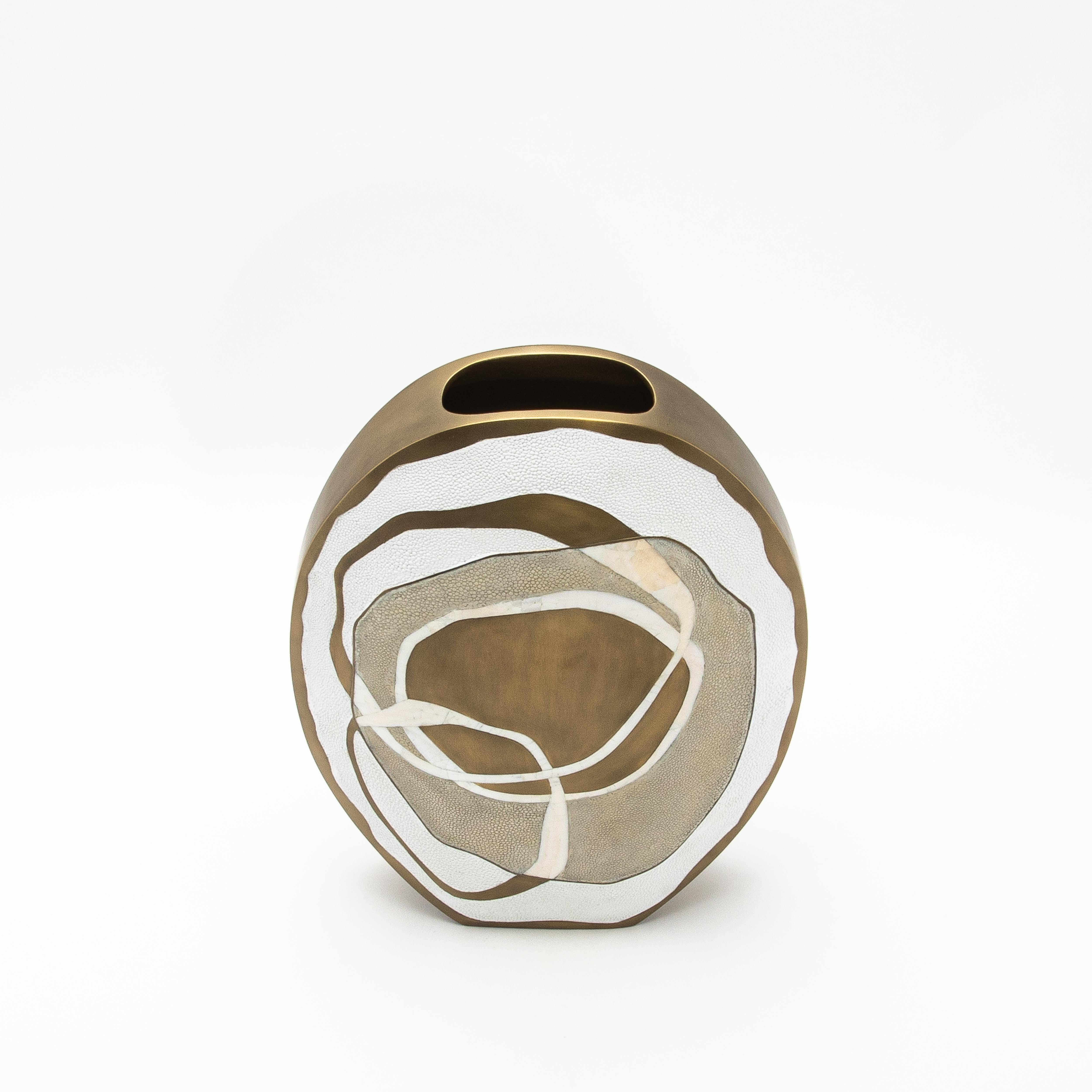 Contemporary Modern Vase in Shagreen with Shell and Brass Details by R&Y Augousti For Sale