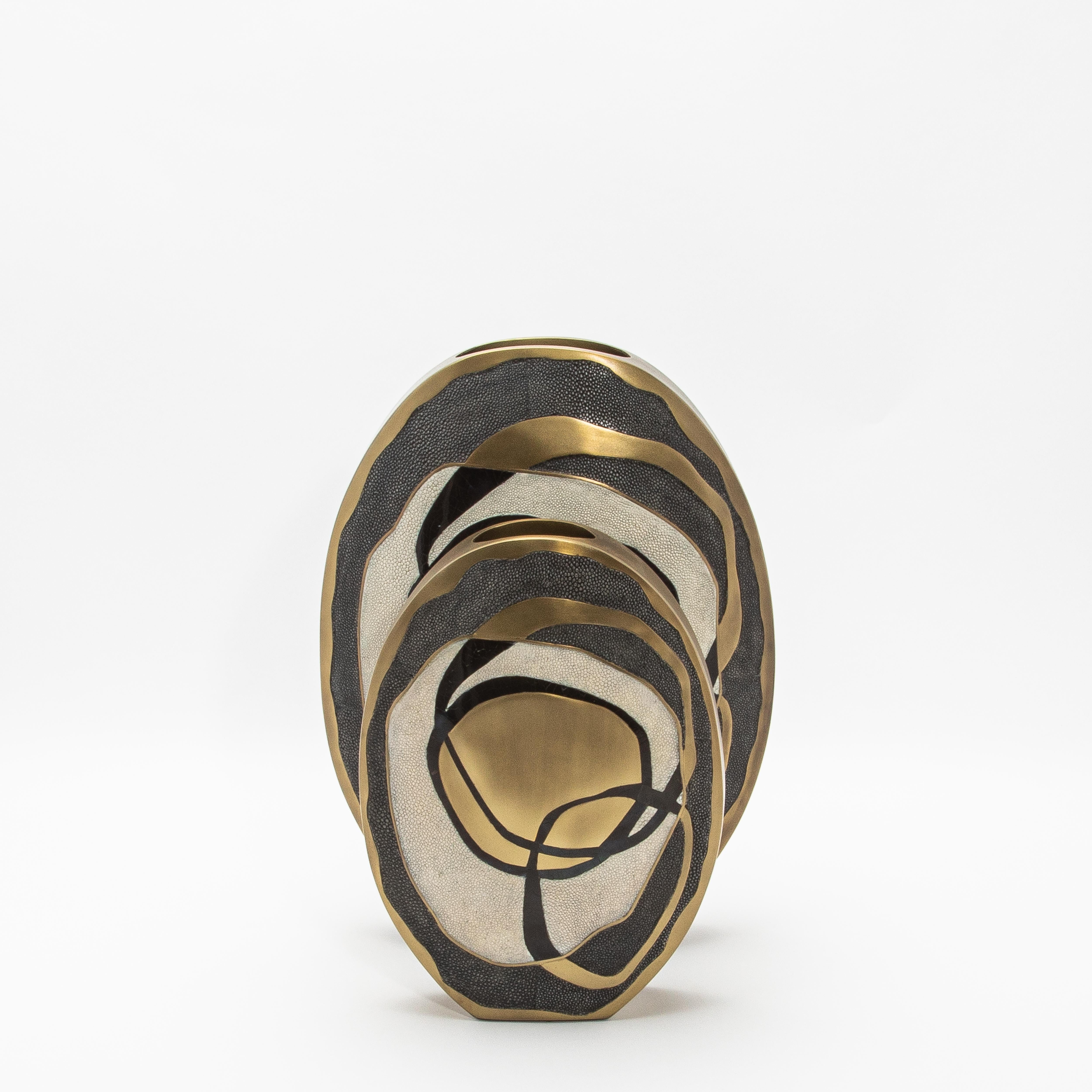 Modern Vase in Shagreen with Shell and Brass Details by R&Y Augousti For Sale 1