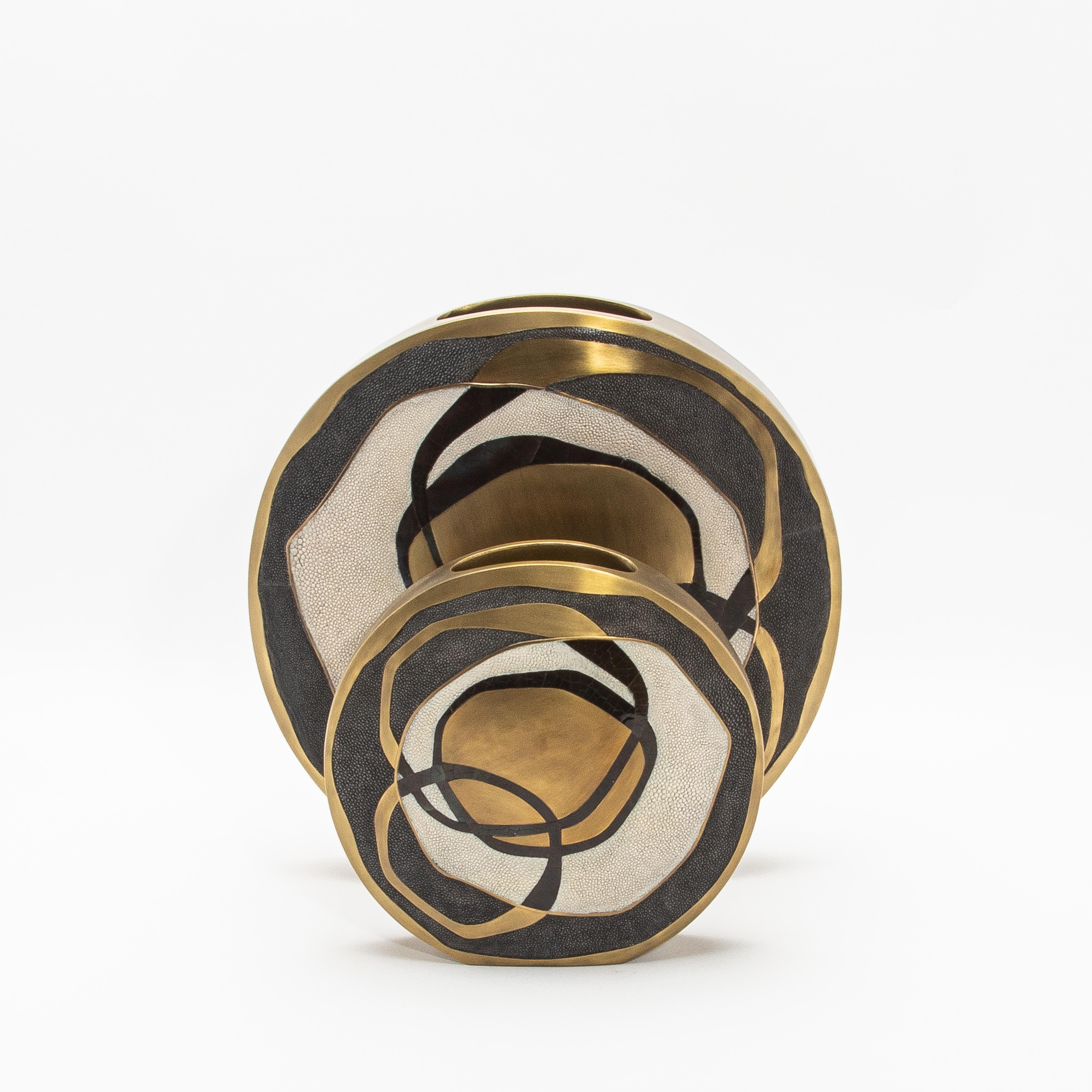 Modern Vase in Shagreen with Shell and Brass Details by R&Y Augousti For Sale 1