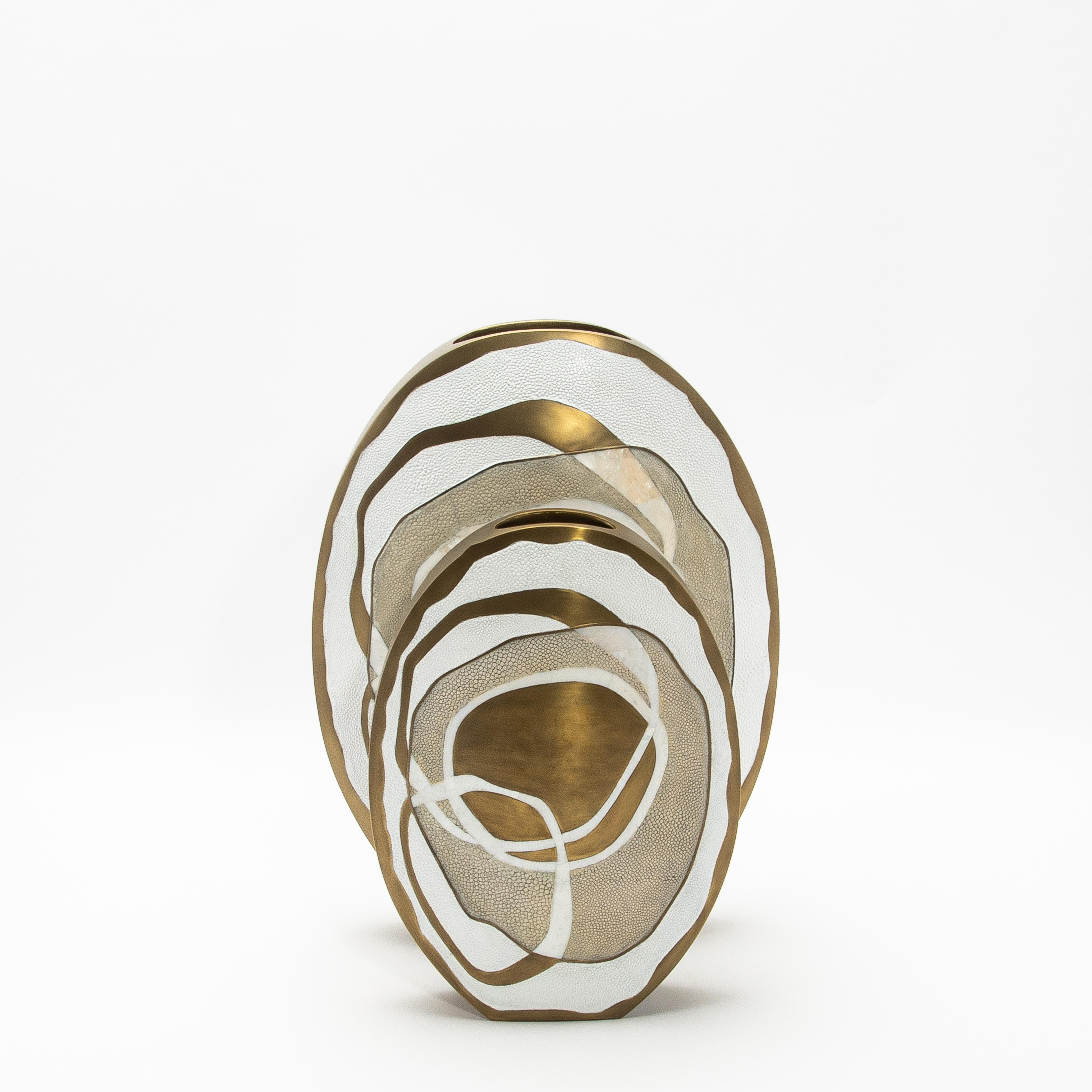 Modern Vase in Shagreen with Shell and Brass Details by R&Y Augousti For Sale 1