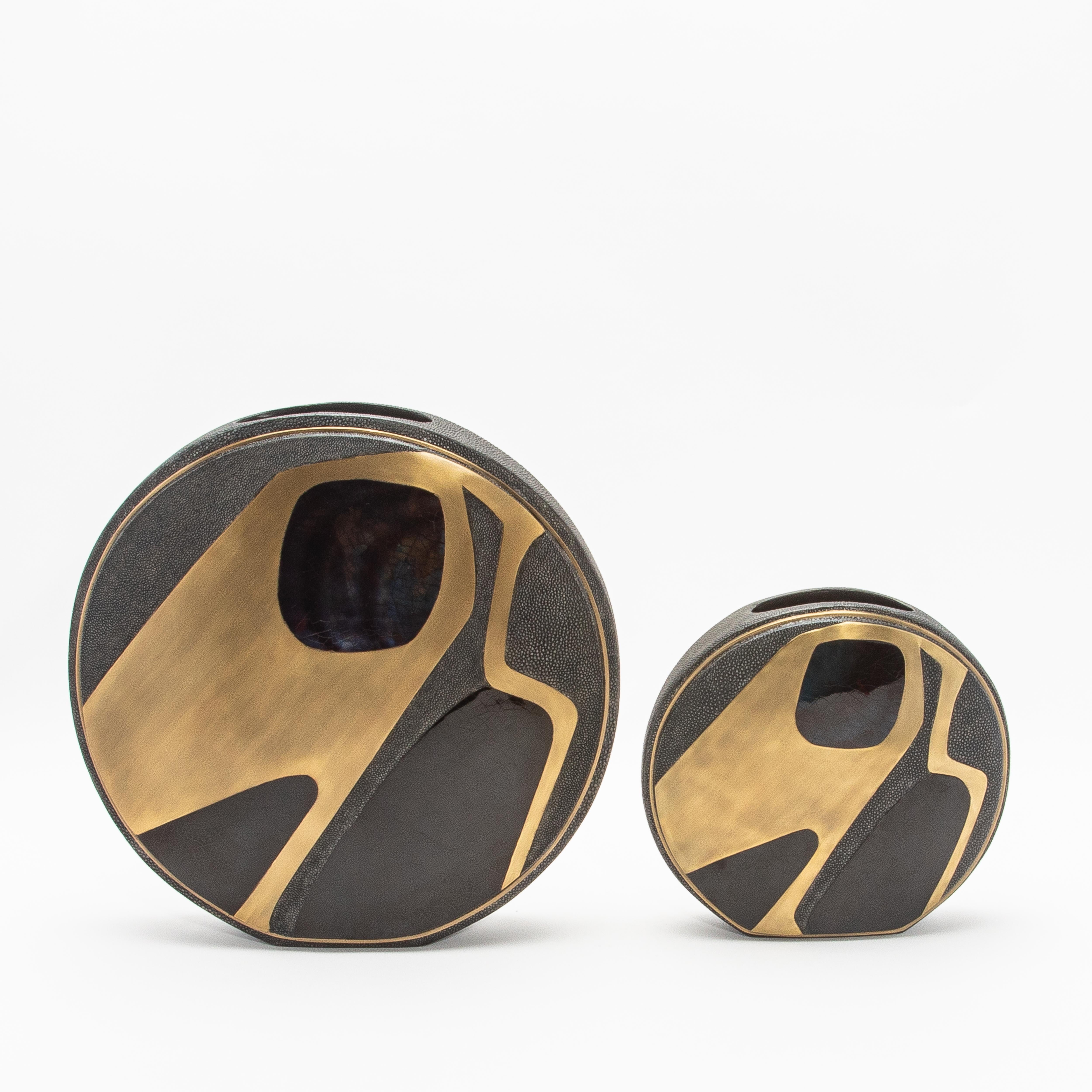 Modern Vase in Shagreen with Shell and Brass Details by R&Y Augousti For Sale 2
