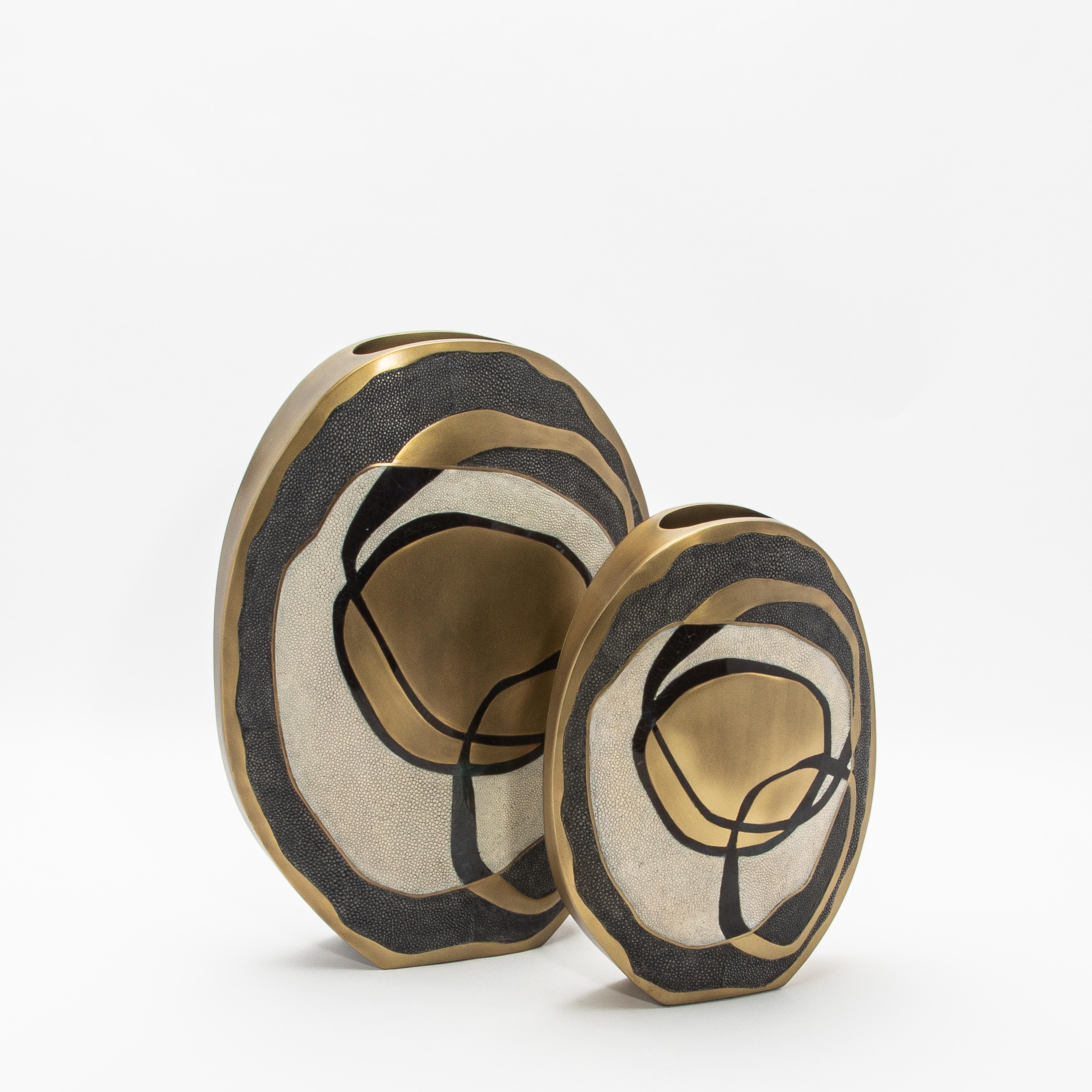 Modern Vase in Shagreen with Shell and Brass Details by R&Y Augousti For Sale 2