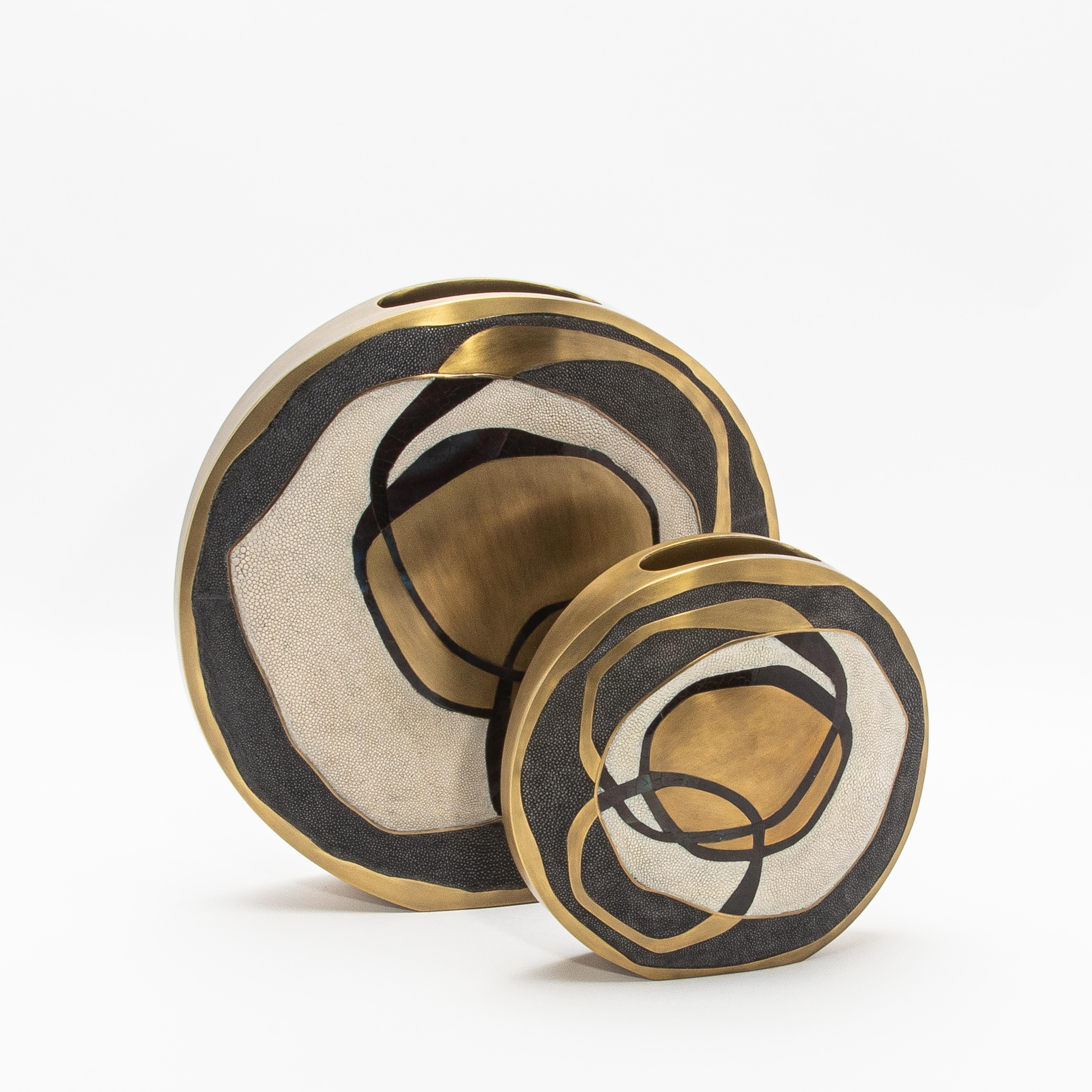 Modern Vase in Shagreen with Shell and Brass Details by R&Y Augousti For Sale 2