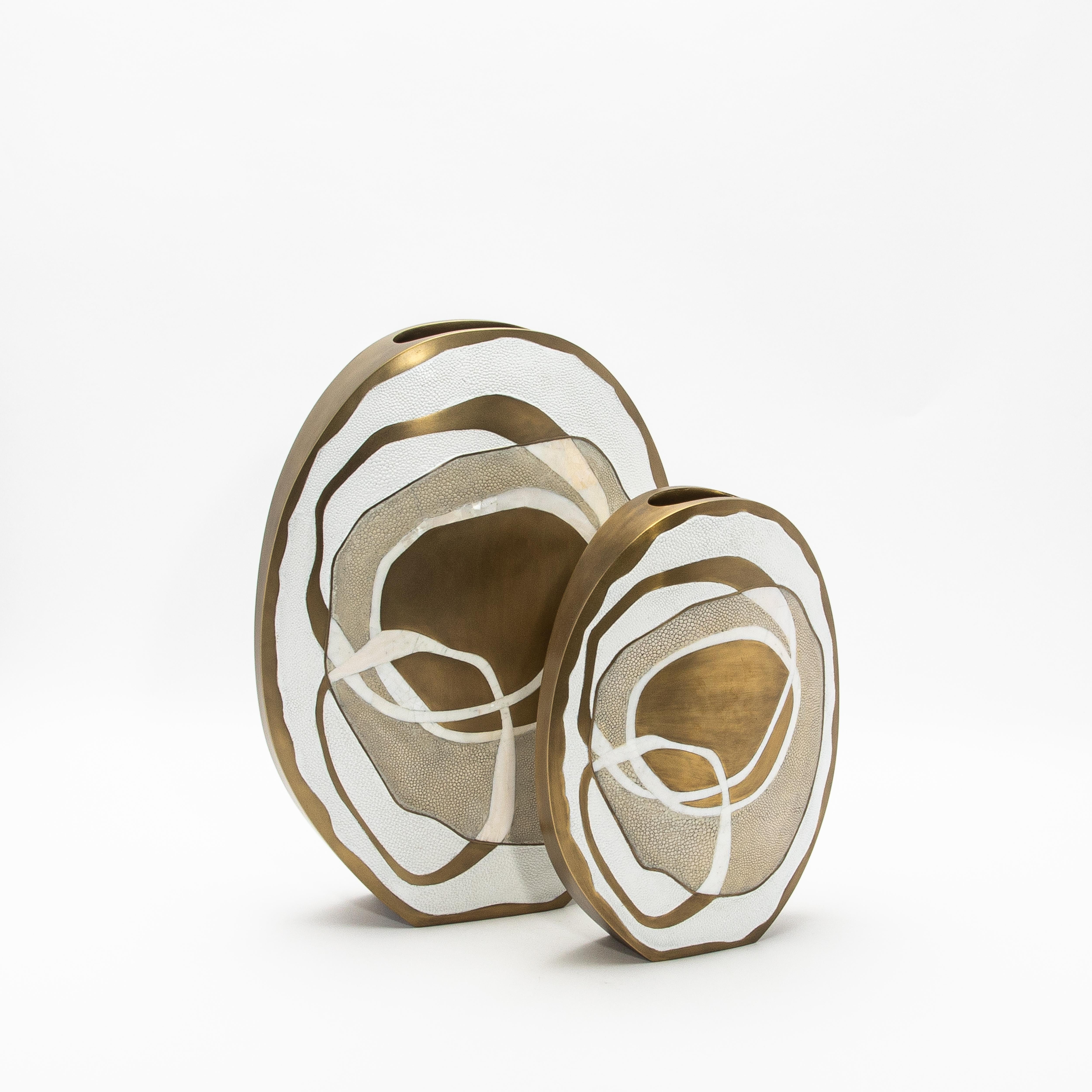 Modern Vase in Shagreen with Shell and Brass Details by R&Y Augousti For Sale 2