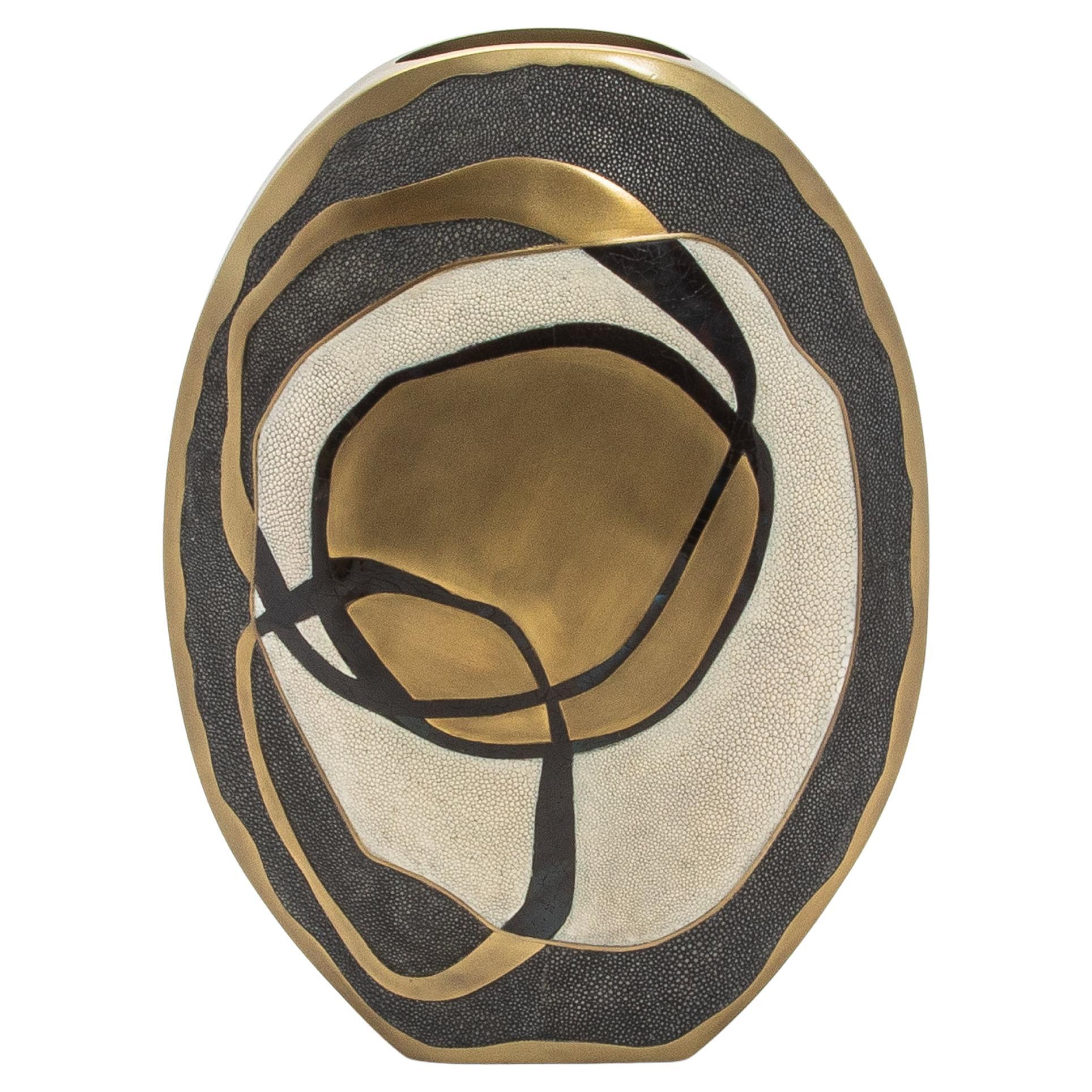 Modern Vase in Shagreen with Shell and Brass Details by R&Y Augousti