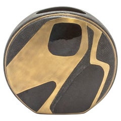 Modern Vase in Shagreen with Shell and Brass Details by R&Y Augousti