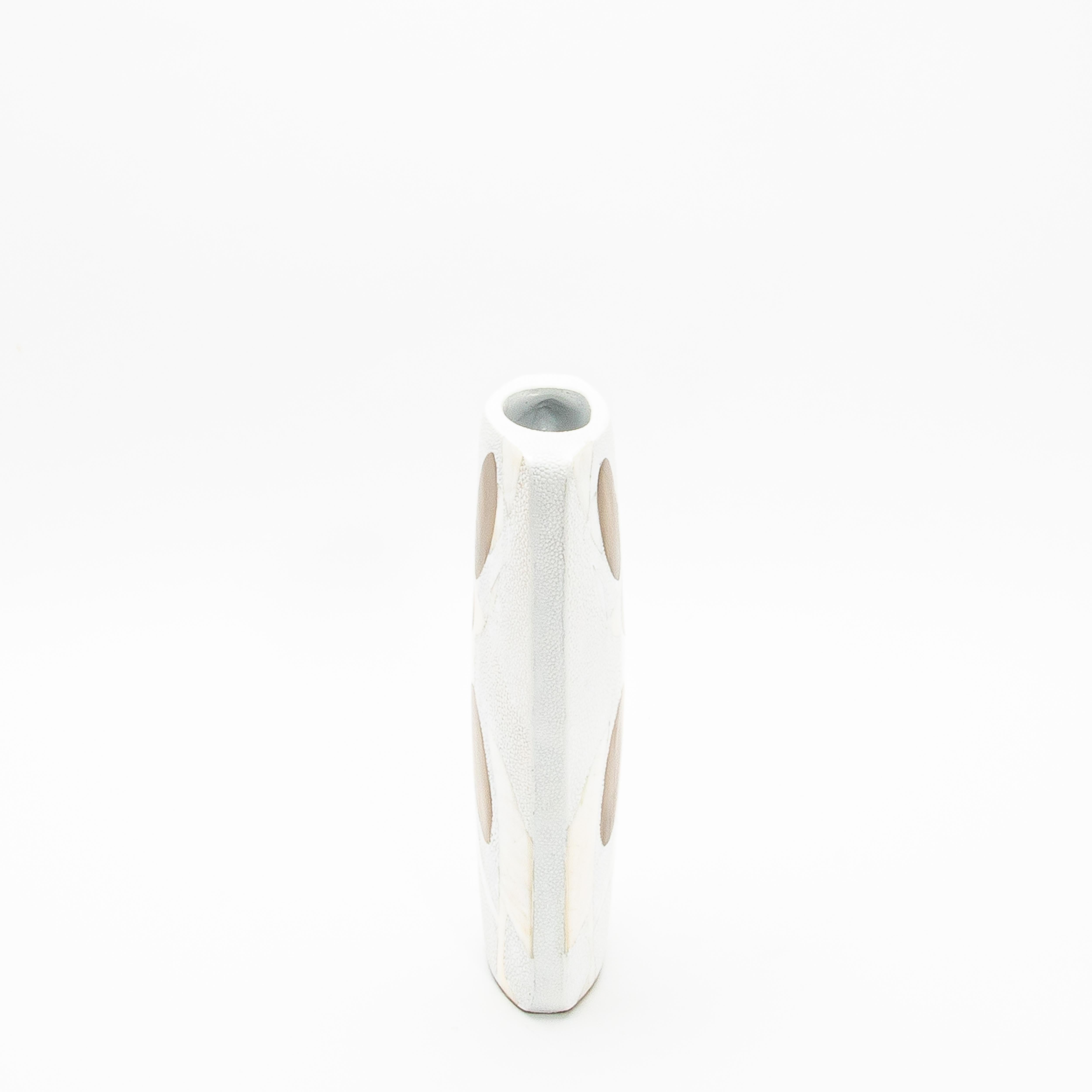 Art Deco Modern Vase in Shagreen with Shell and Brass Details R&Y Augousti For Sale