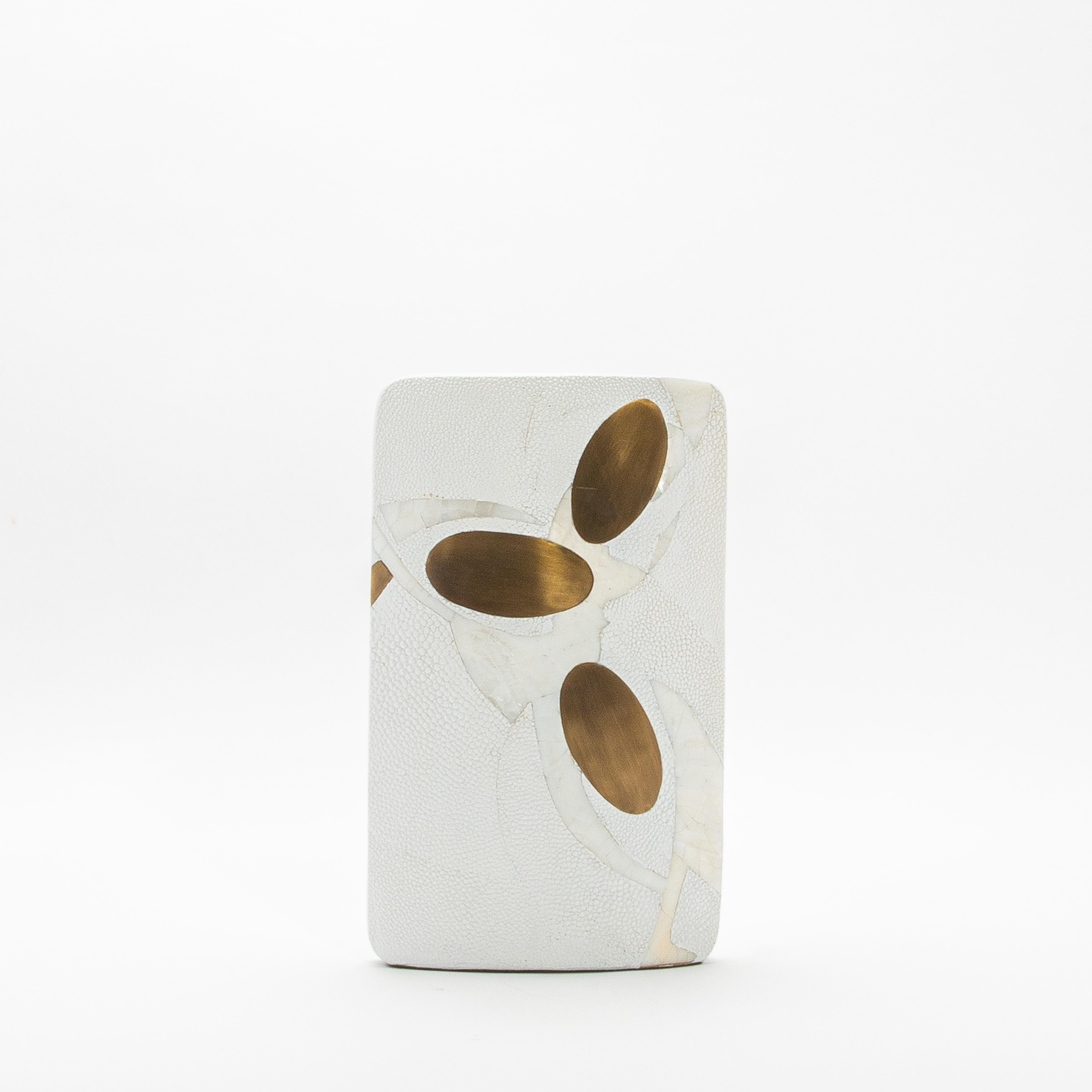Hand-Crafted Modern Vase in Shagreen with Shell and Brass Details R&Y Augousti For Sale