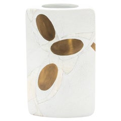 Modern Vase in Shagreen with Shell and Brass Details R&Y Augousti